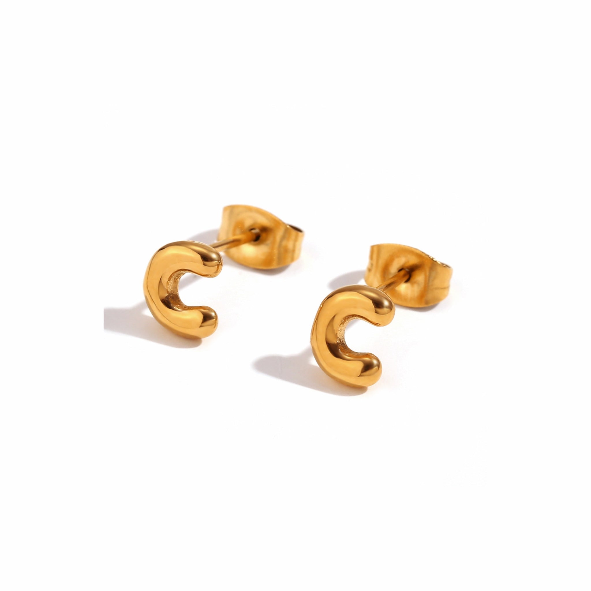 18K Gold Plated Stainless Steel Hypoallergenic Waterproof Tarnish Free Waterproof Sweatproof No-Fade Mini Bubbly Alphabet Stud Earrings The Aura