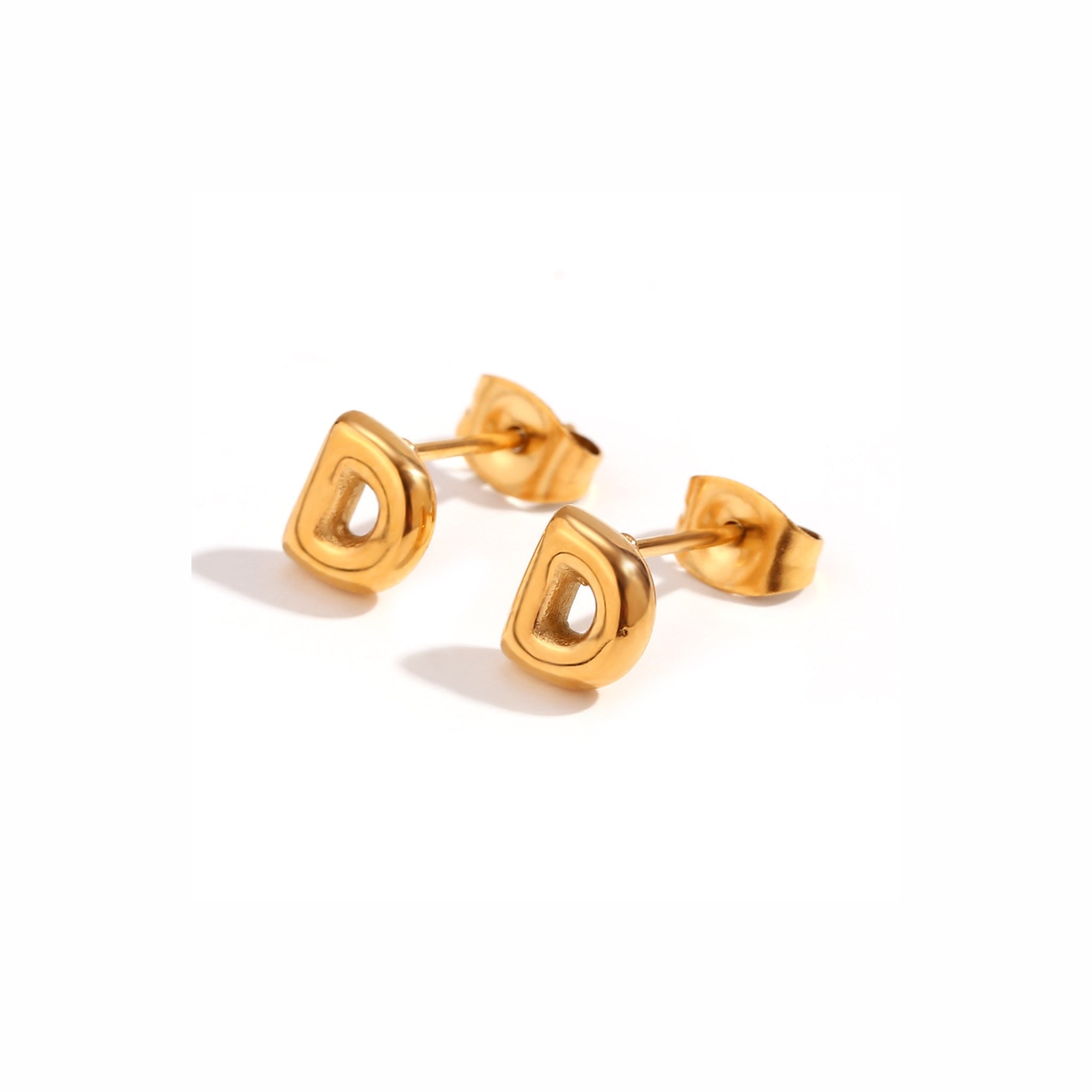 18K Gold Plated Stainless Steel Hypoallergenic Waterproof Tarnish Free Waterproof Sweatproof No-Fade Mini Bubbly Alphabet Stud Earrings The Aura