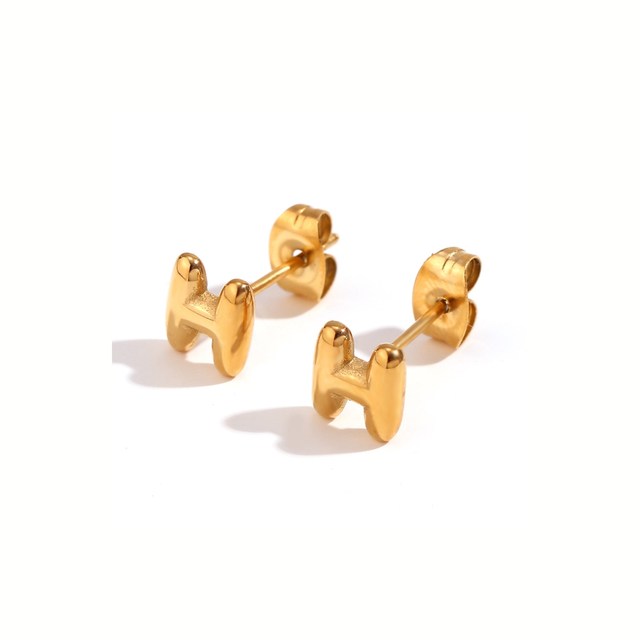 18K Gold Plated Stainless Steel Hypoallergenic Waterproof Tarnish Free Waterproof Sweatproof No-Fade Mini Bubbly Alphabet Stud Earrings The Aura