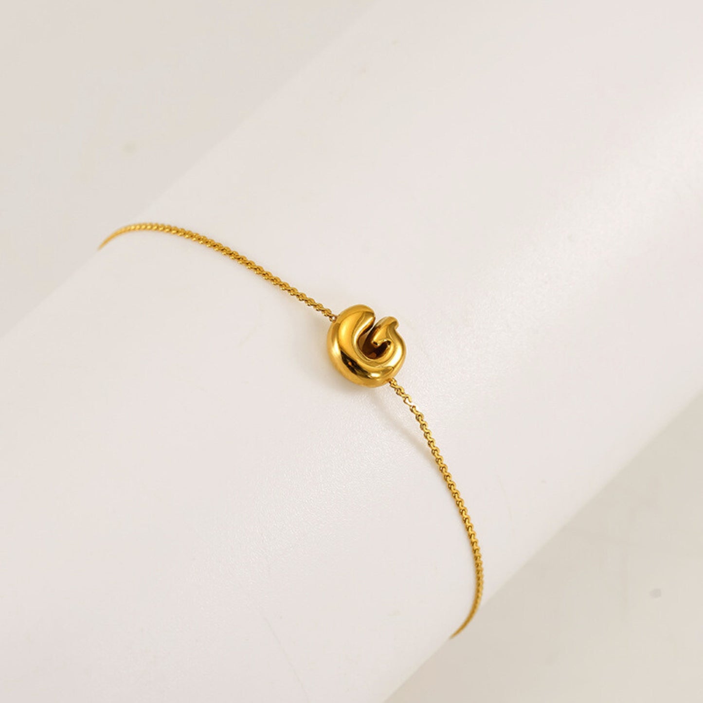 18K Gold Plated Stainless Steel Hypoallergenic Waterproof Tarnish Free Waterproof Sweatproof No-Fade Mini Bubbly Alphabet Bracelet The Aura