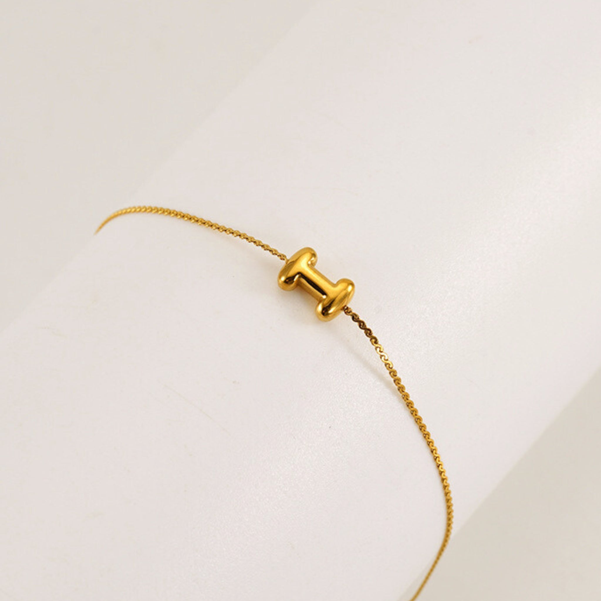 18K Gold Plated Stainless Steel Hypoallergenic Waterproof Tarnish Free Waterproof Sweatproof No-Fade Mini Bubbly Alphabet Bracelet The Aura