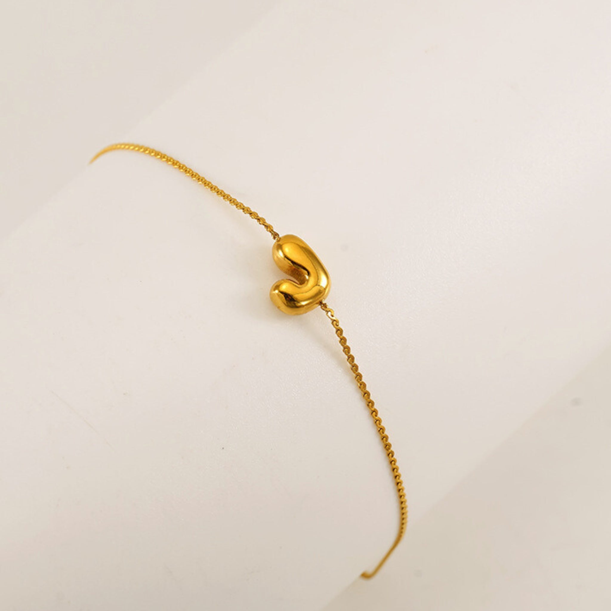 18K Gold Plated Stainless Steel Hypoallergenic Waterproof Tarnish Free Waterproof Sweatproof No-Fade Mini Bubbly Alphabet Bracelet The Aura