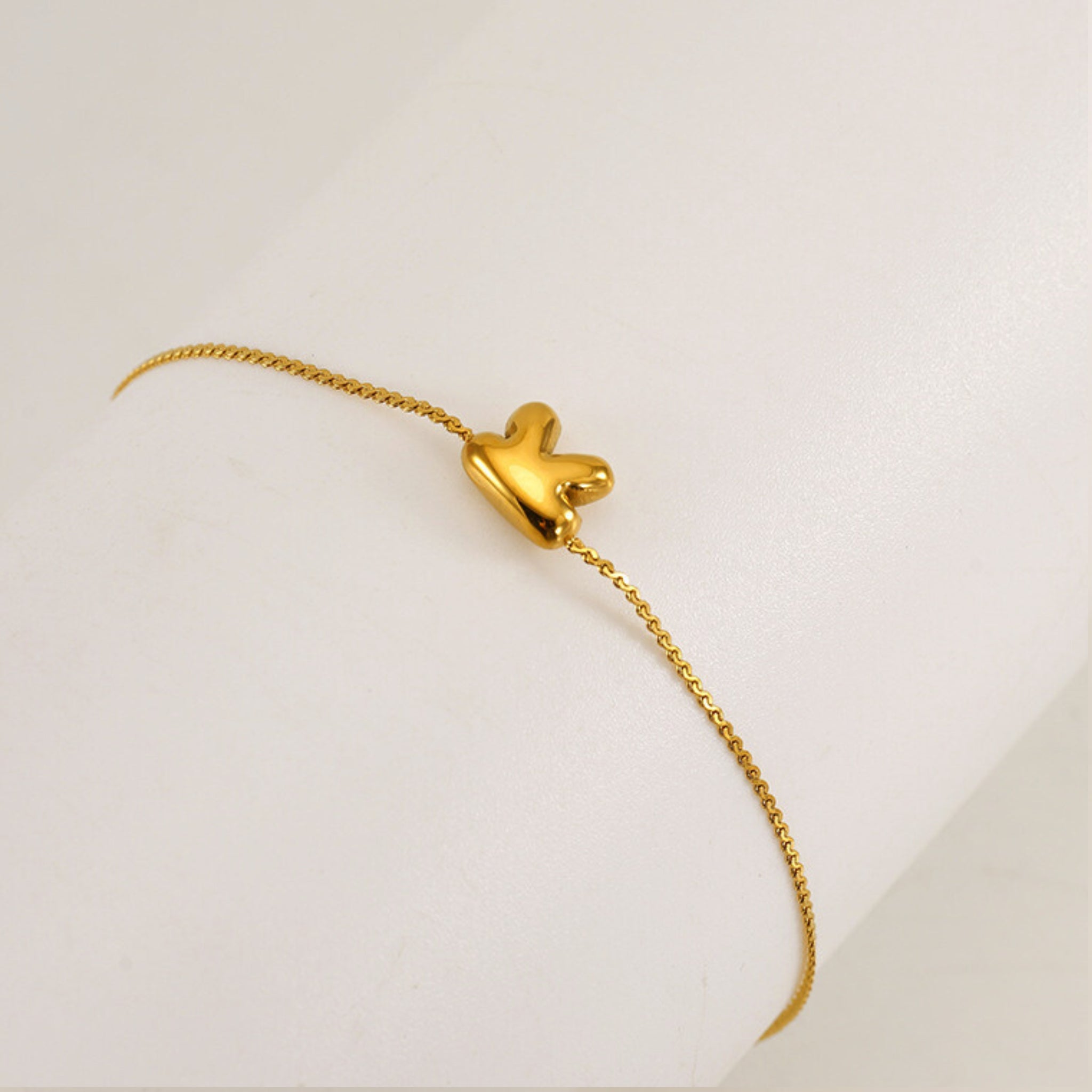 18K Gold Plated Stainless Steel Hypoallergenic Waterproof Tarnish Free Waterproof Sweatproof No-Fade Mini Bubbly Alphabet Bracelet The Aura