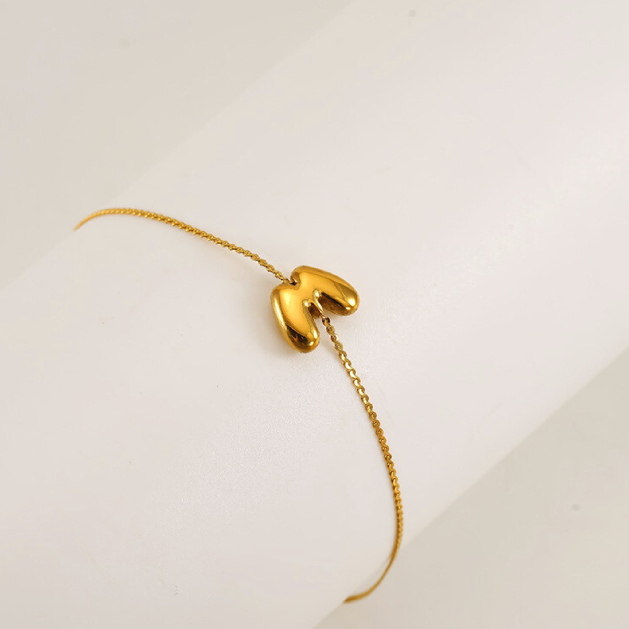 18K Gold Plated Stainless Steel Hypoallergenic Waterproof Tarnish Free Waterproof Sweatproof No-Fade Mini Bubbly Alphabet Bracelet The Aura