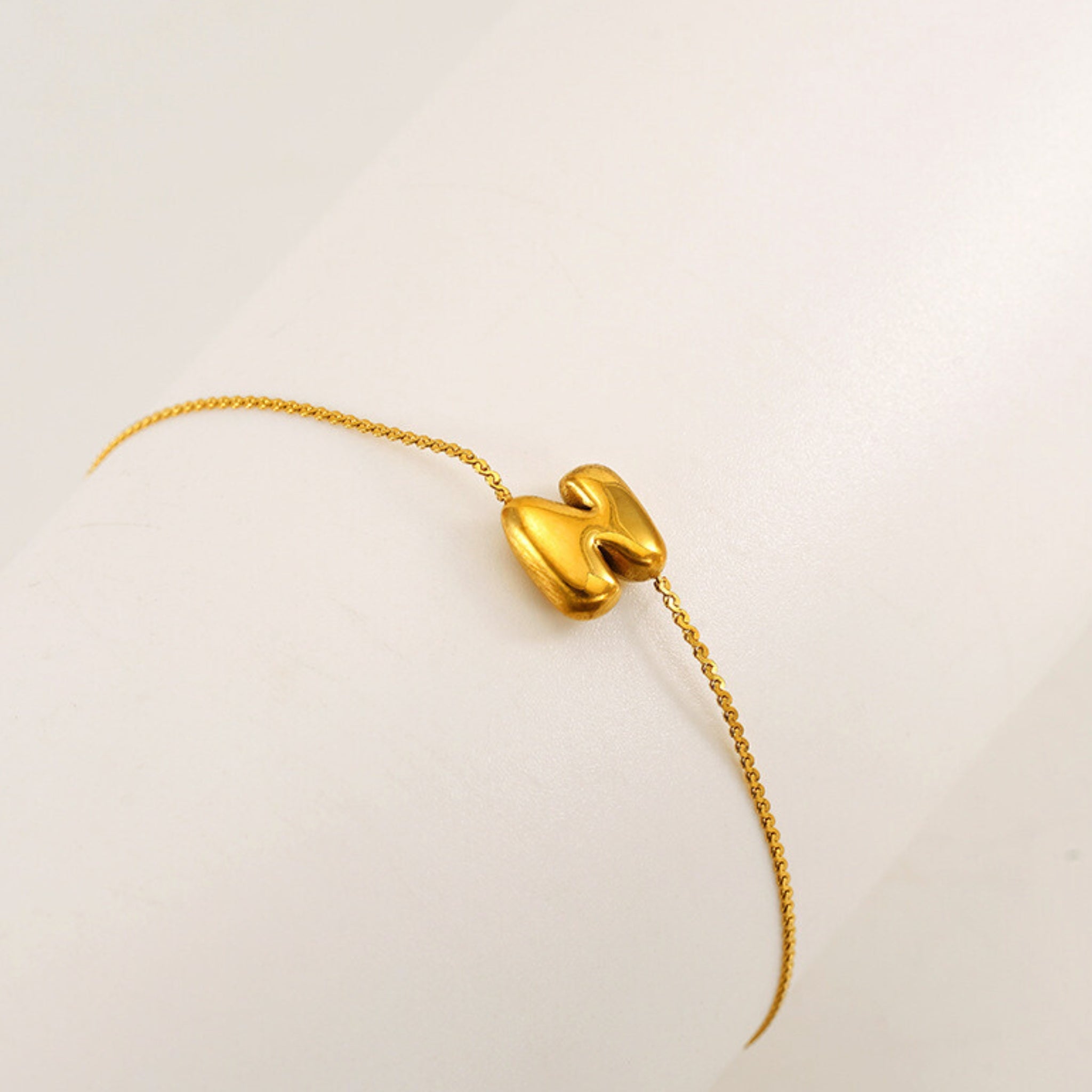 18K Gold Plated Stainless Steel Hypoallergenic Waterproof Tarnish Free Waterproof Sweatproof No-Fade Mini Bubbly Alphabet Bracelet The Aura