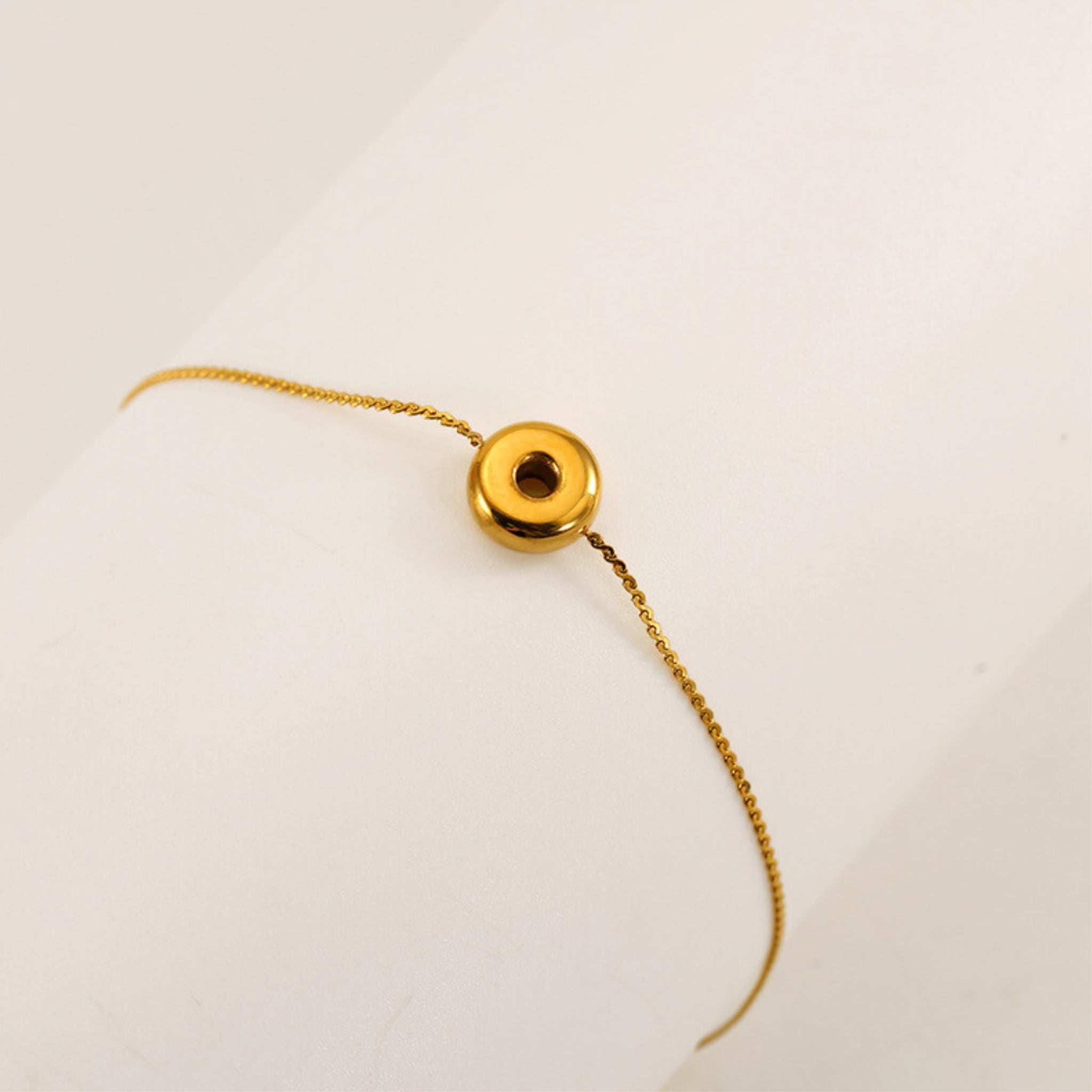 18K Gold Plated Stainless Steel Hypoallergenic Waterproof Tarnish Free Waterproof Sweatproof No-Fade Mini Bubbly Alphabet Bracelet The Aura