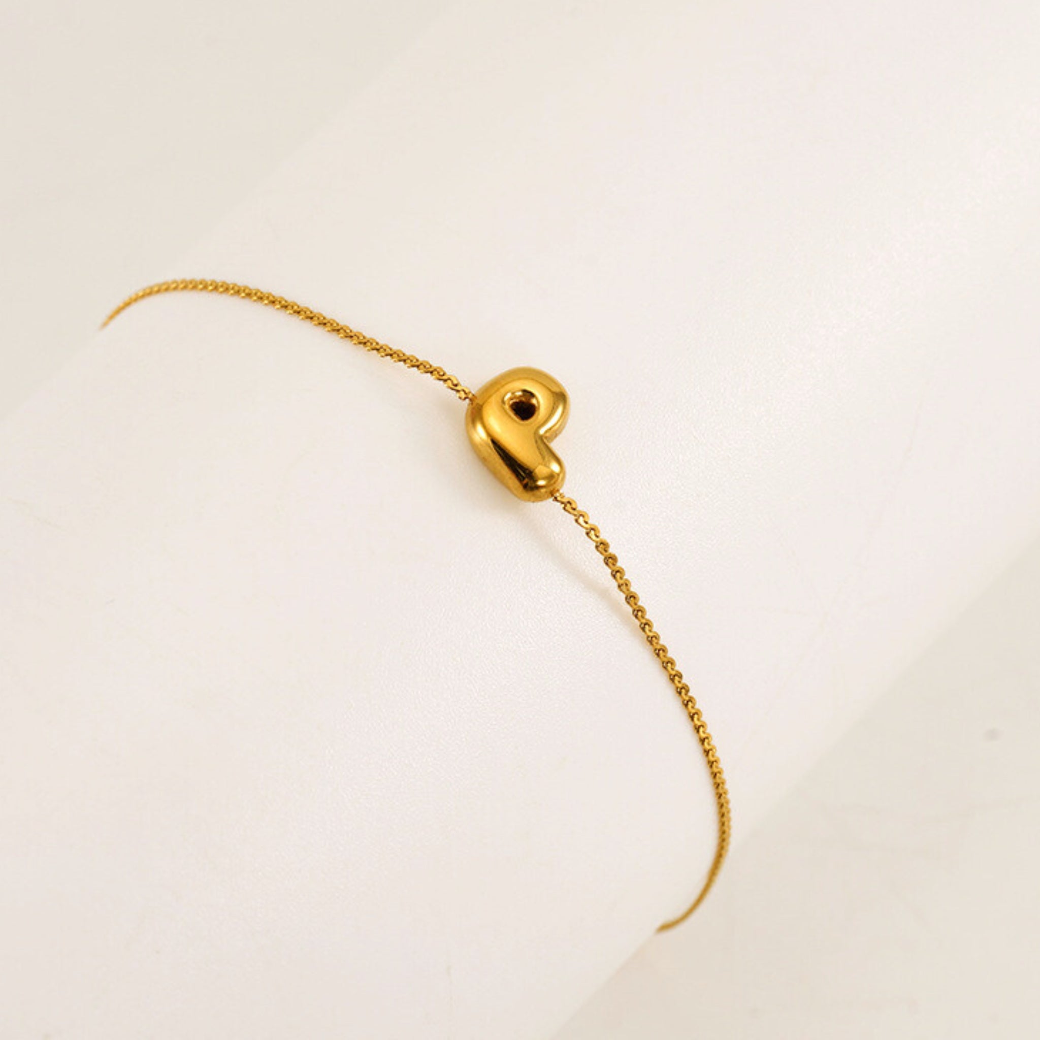 18K Gold Plated Stainless Steel Hypoallergenic Waterproof Tarnish Free Waterproof Sweatproof No-Fade Mini Bubbly Alphabet Bracelet The Aura