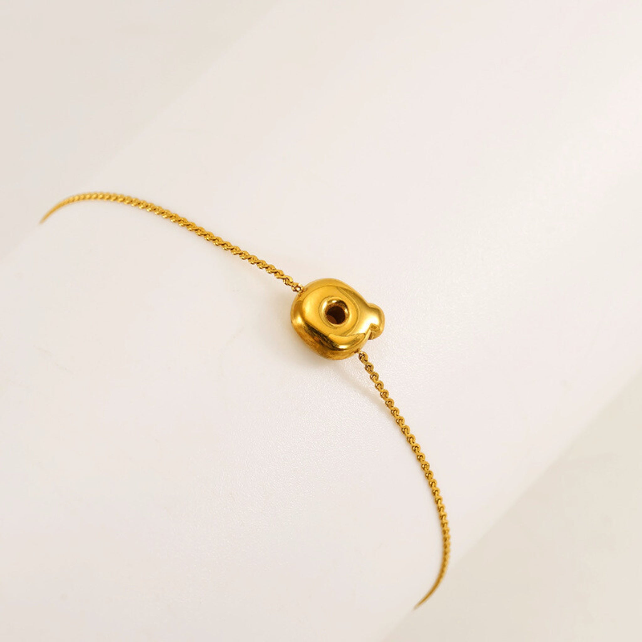 18K Gold Plated Stainless Steel Hypoallergenic Waterproof Tarnish Free Waterproof Sweatproof No-Fade Mini Bubbly Alphabet Bracelet The Aura