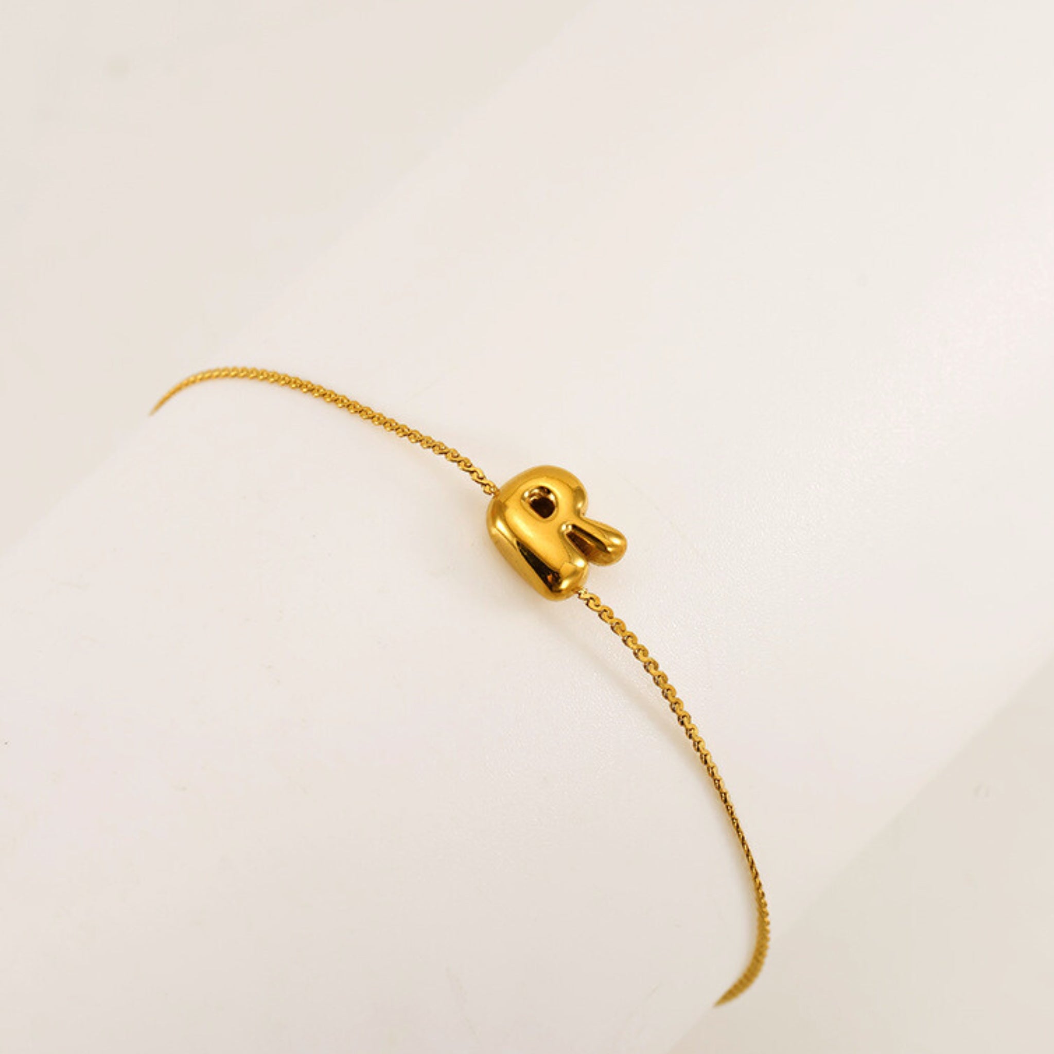 18K Gold Plated Stainless Steel Hypoallergenic Waterproof Tarnish Free Waterproof Sweatproof No-Fade Mini Bubbly Alphabet Bracelet The Aura