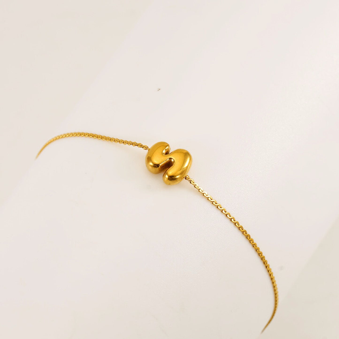 18K Gold Plated Stainless Steel Hypoallergenic Waterproof Tarnish Free Waterproof Sweatproof No-Fade Mini Bubbly Alphabet Bracelet The Aura