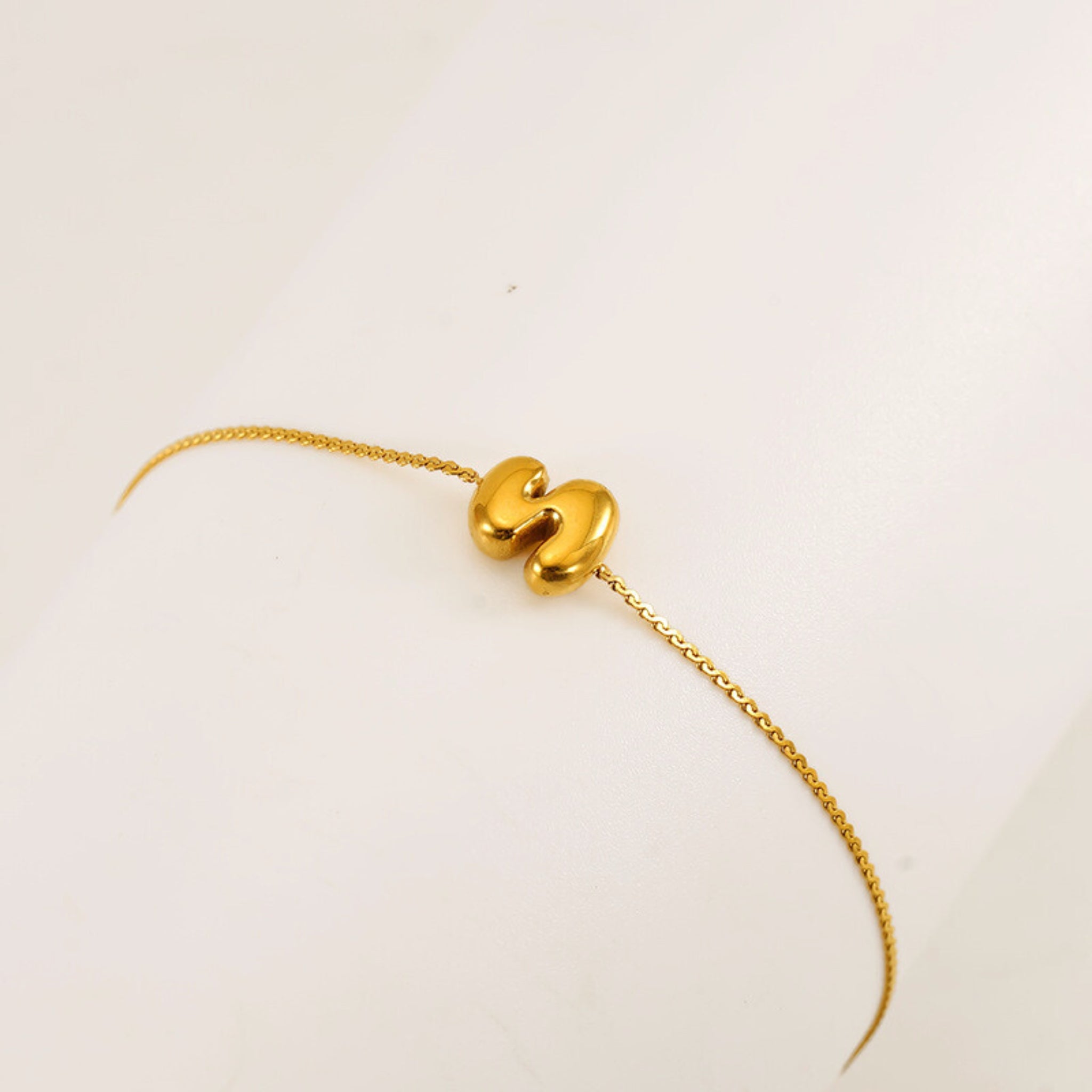 18K Gold Plated Stainless Steel Hypoallergenic Waterproof Tarnish Free Waterproof Sweatproof No-Fade Mini Bubbly Alphabet Bracelet The Aura