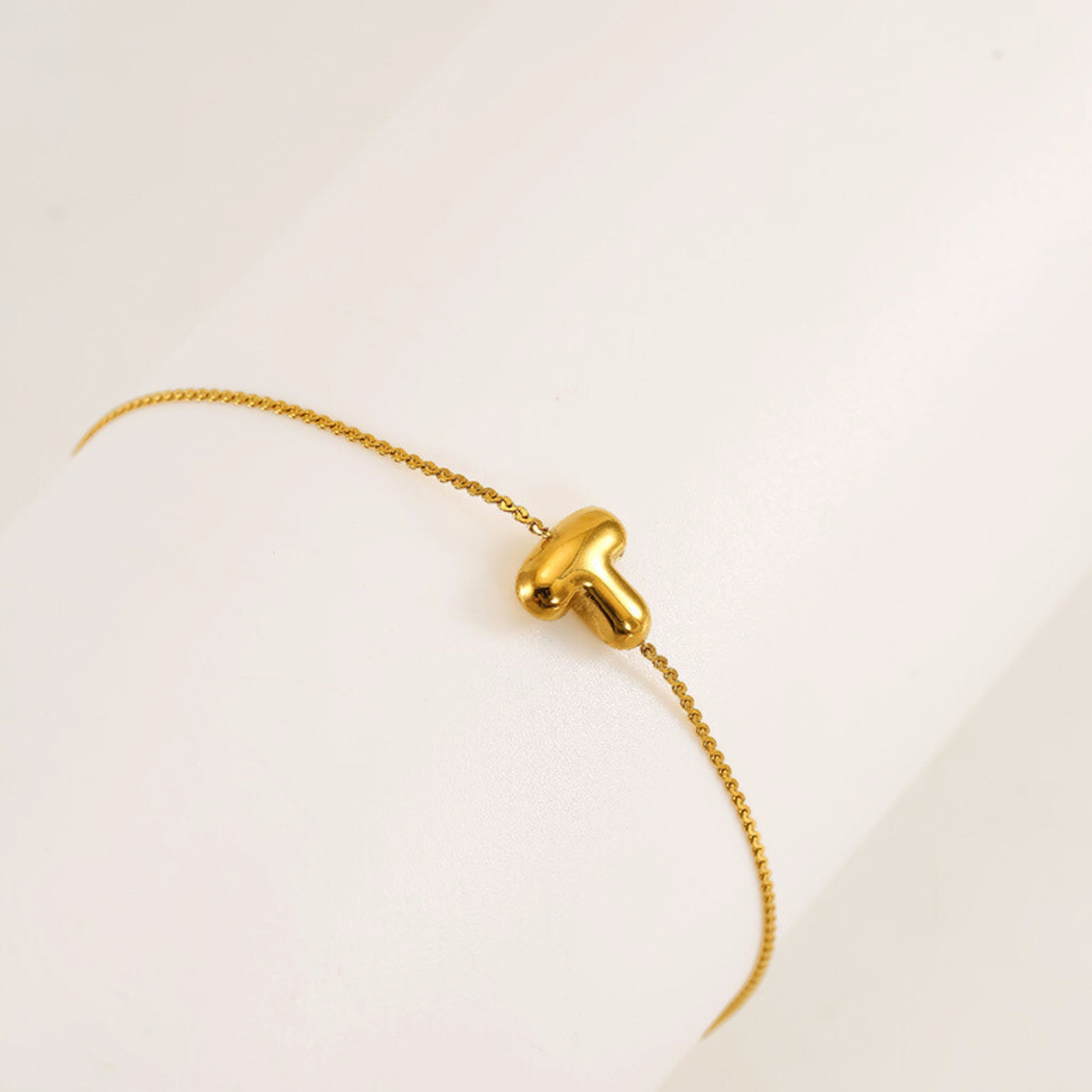 18K Gold Plated Stainless Steel Hypoallergenic Waterproof Tarnish Free Waterproof Sweatproof No-Fade Mini Bubbly Alphabet Bracelet The Aura