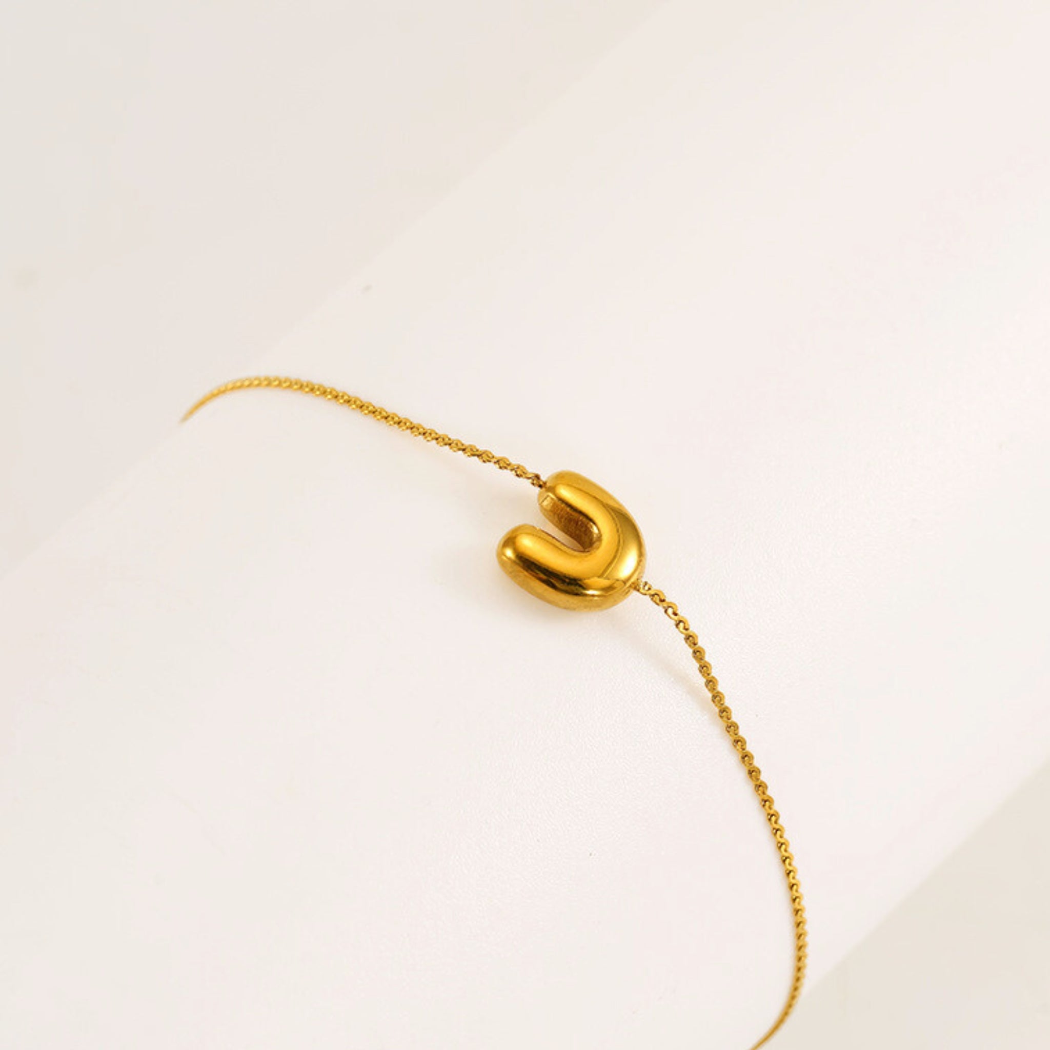 18K Gold Plated Stainless Steel Hypoallergenic Waterproof Tarnish Free Waterproof Sweatproof No-Fade Mini Bubbly Alphabet Bracelet The Aura