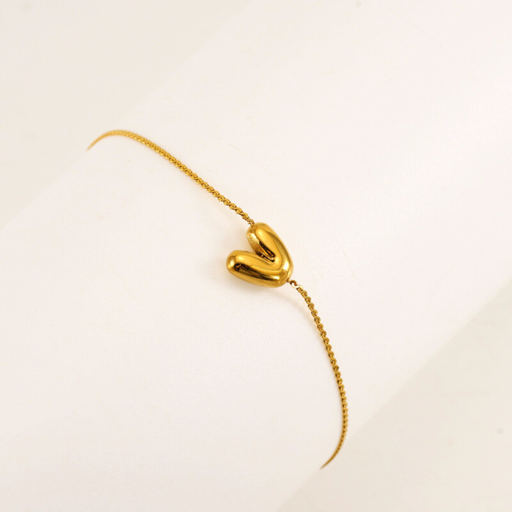 18K Gold Plated Stainless Steel Hypoallergenic Waterproof Tarnish Free Waterproof Sweatproof No-Fade Mini Bubbly Alphabet Bracelet The Aura