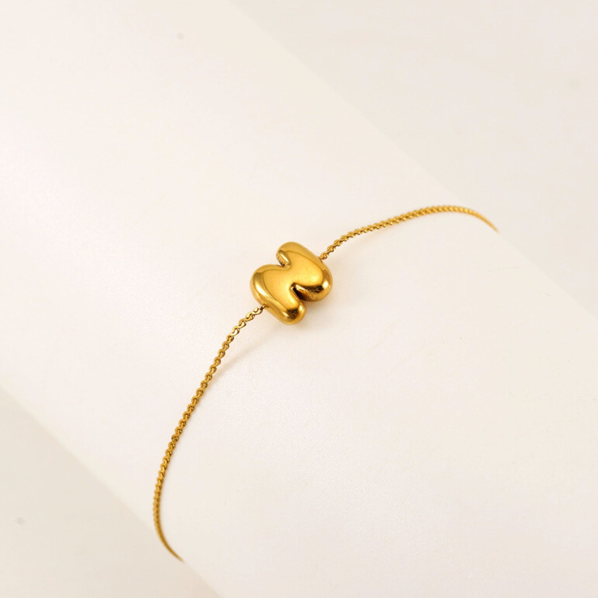 18K Gold Plated Stainless Steel Hypoallergenic Waterproof Tarnish Free Waterproof Sweatproof No-Fade Mini Bubbly Alphabet Bracelet The Aura