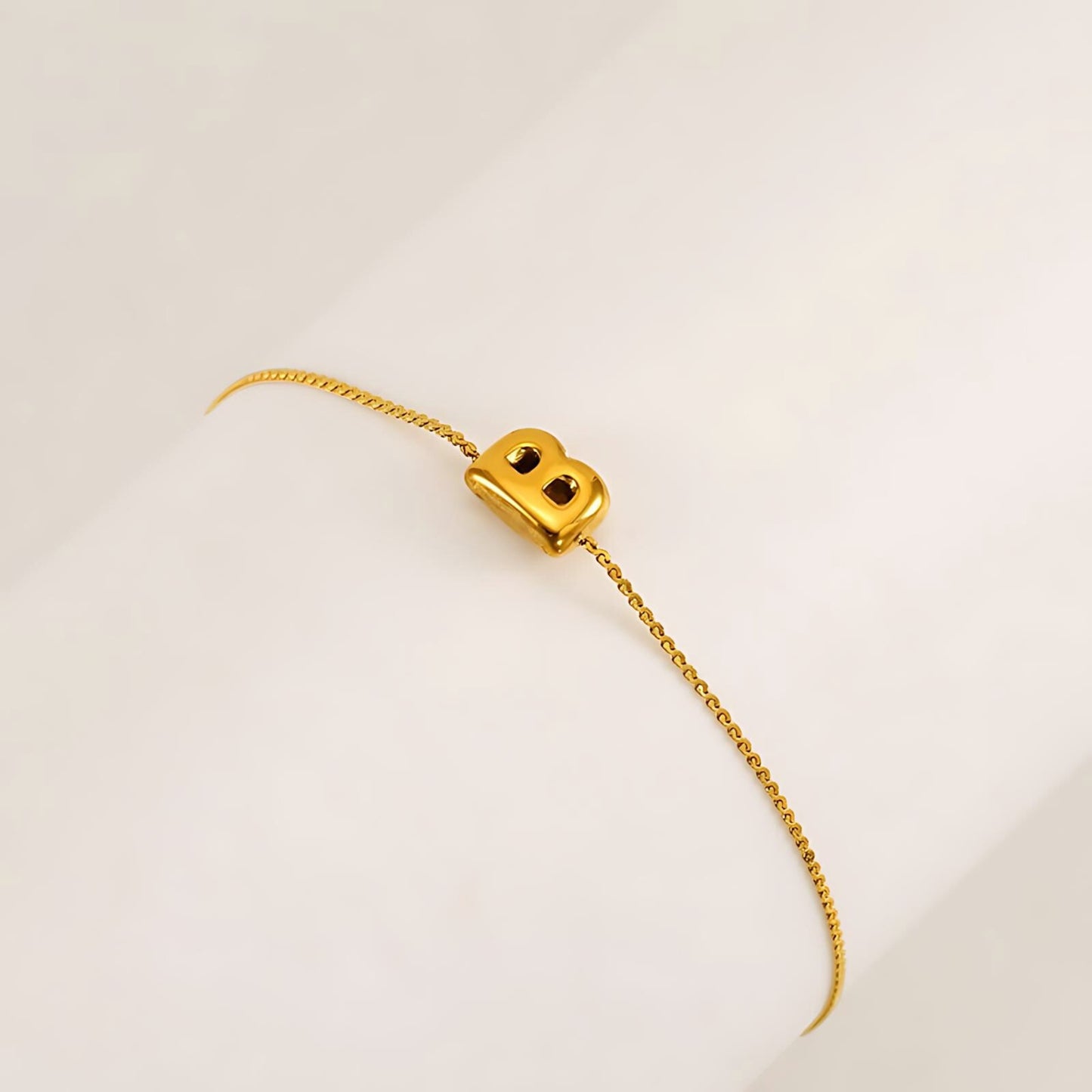 18K Gold Plated Stainless Steel Hypoallergenic Waterproof Tarnish Free Waterproof Sweatproof No-Fade Mini Bubbly Alphabet Bracelet The Aura