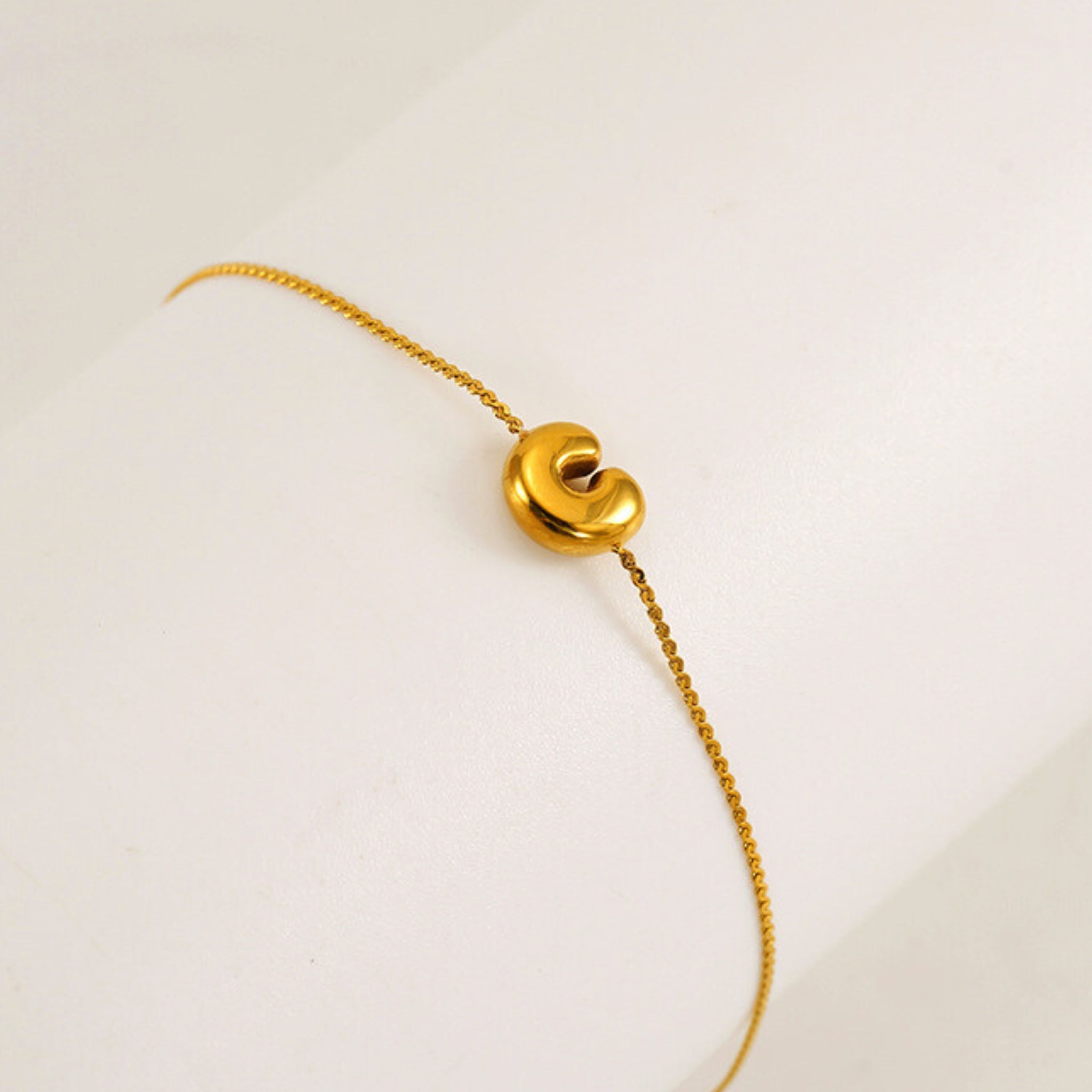 18K Gold Plated Stainless Steel Hypoallergenic Waterproof Tarnish Free Waterproof Sweatproof No-Fade Mini Bubbly Alphabet Bracelet The Aura