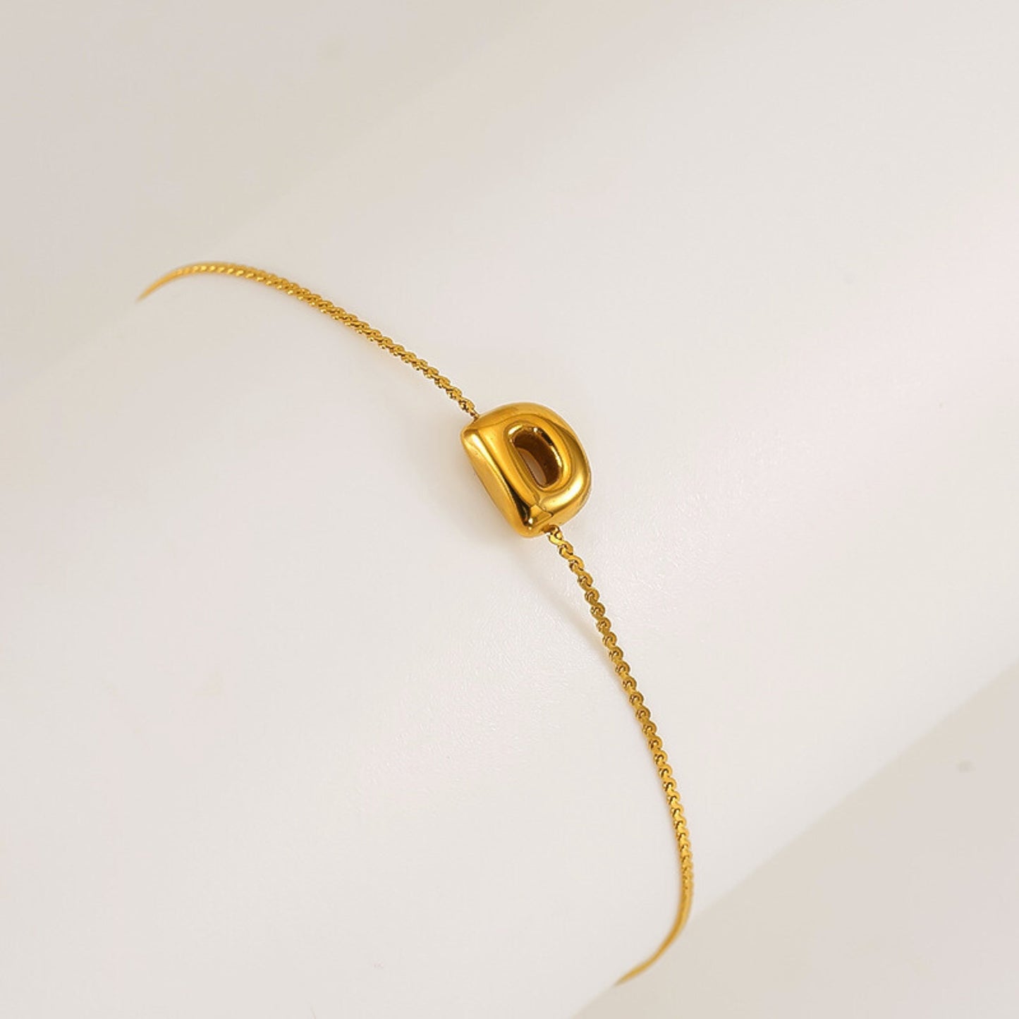 18K Gold Plated Stainless Steel Hypoallergenic Waterproof Tarnish Free Waterproof Sweatproof No-Fade Mini Bubbly Alphabet Bracelet The Aura
