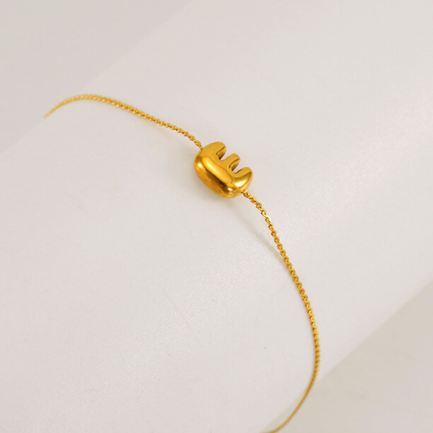 18K Gold Plated Stainless Steel Hypoallergenic Waterproof Tarnish Free Waterproof Sweatproof No-Fade Mini Bubbly Alphabet Bracelet The Aura