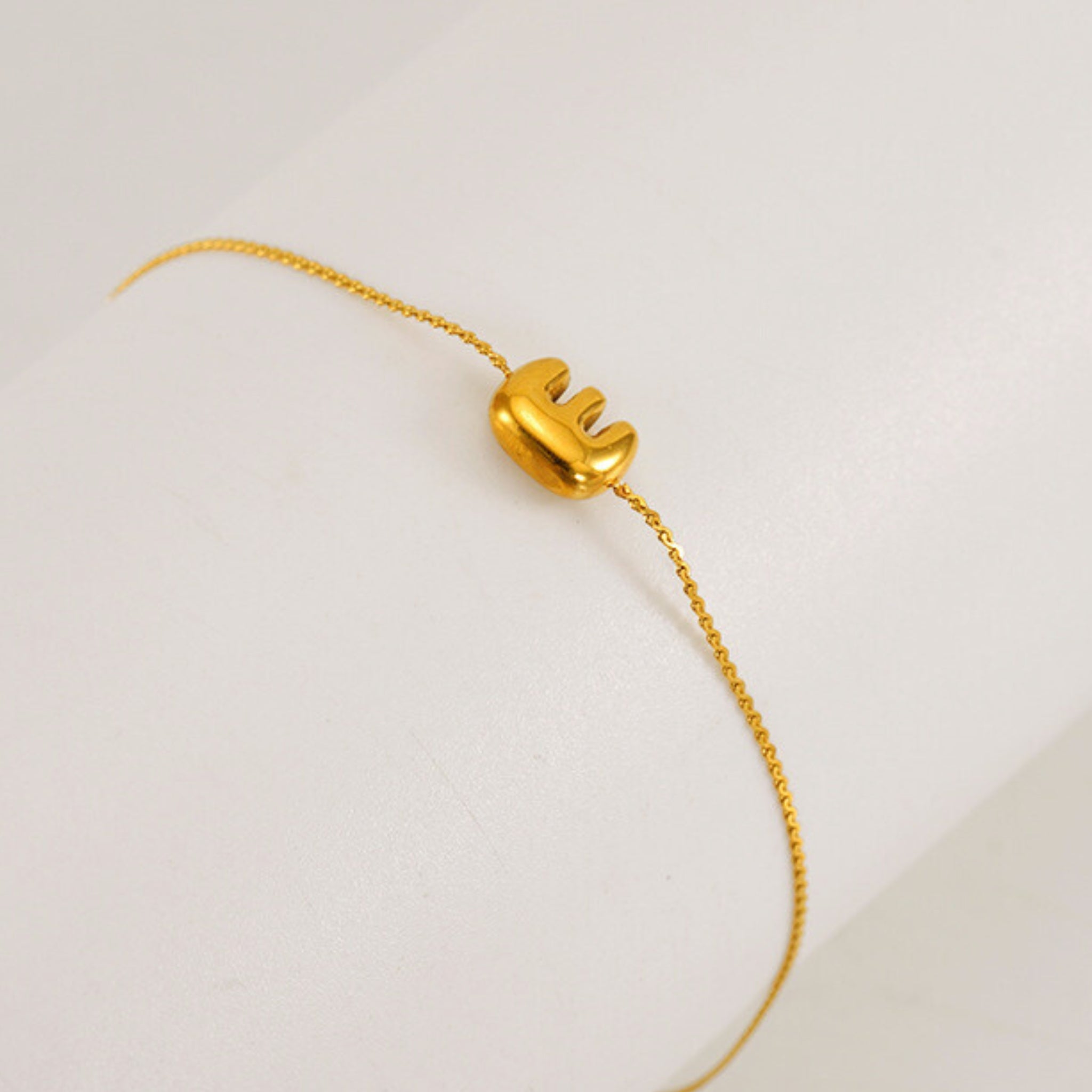 18K Gold Plated Stainless Steel Hypoallergenic Waterproof Tarnish Free Waterproof Sweatproof No-Fade Mini Bubbly Alphabet Bracelet The Aura