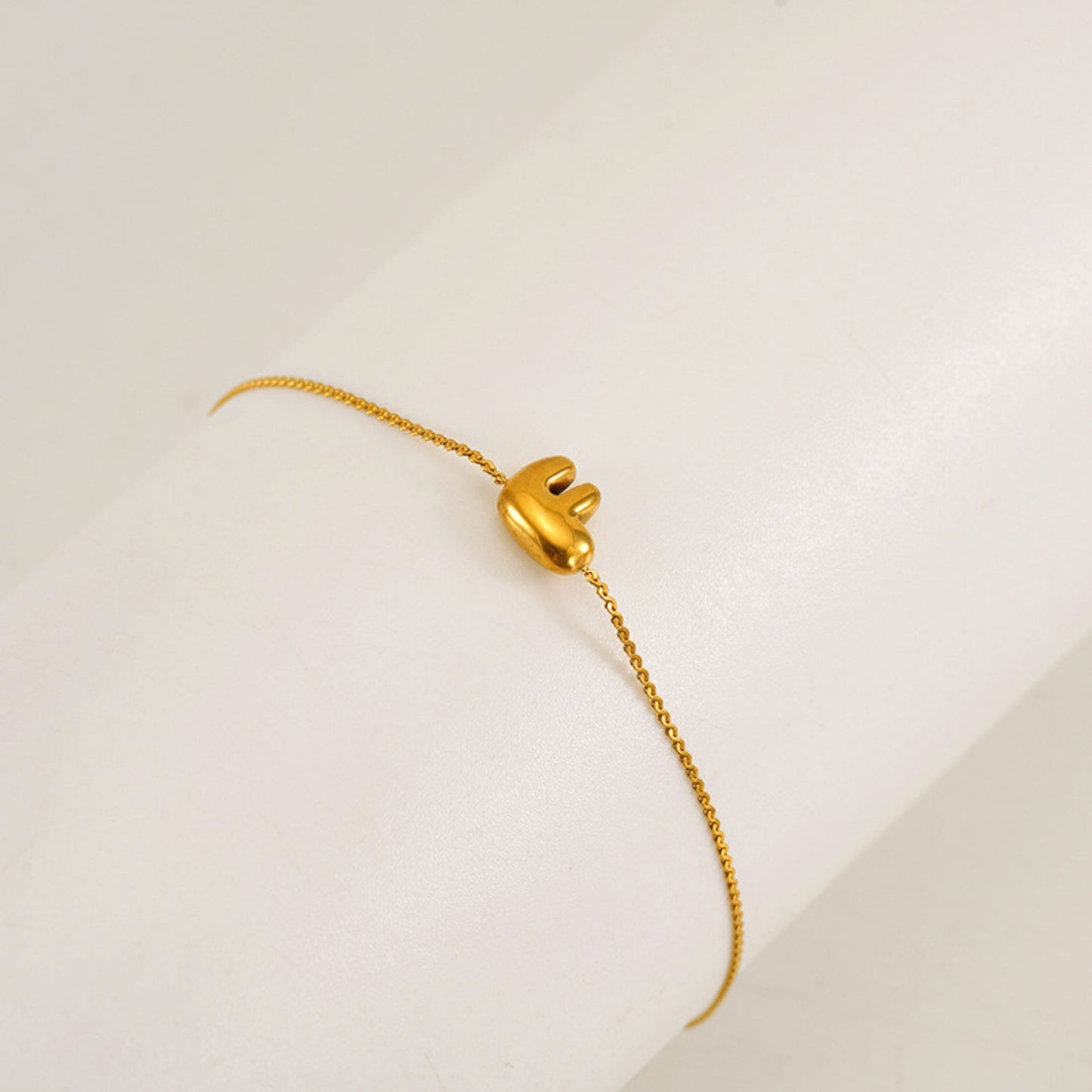 18K Gold Plated Stainless Steel Hypoallergenic Waterproof Tarnish Free Waterproof Sweatproof No-Fade Mini Bubbly Alphabet Bracelet The Aura