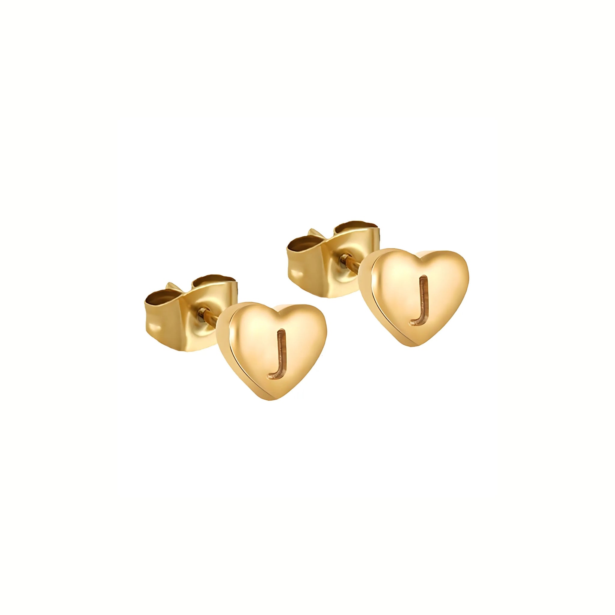 18K Gold Plated Stainless Steel Hypoallergenic Waterproof Tarnish Free Waterproof Sweatproof No-Fade Mini Heart Alphabet Earrings The Aura