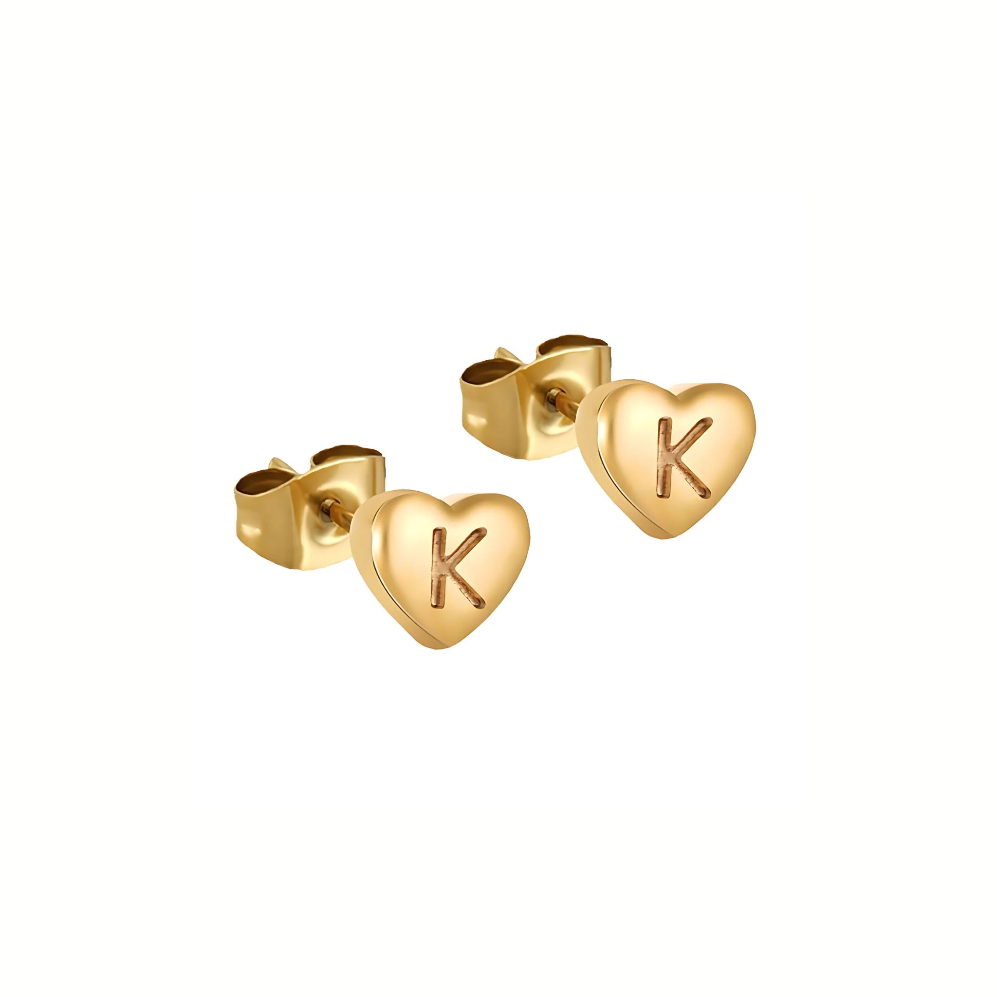 18K Gold Plated Stainless Steel Hypoallergenic Waterproof Tarnish Free Waterproof Sweatproof No-Fade Mini Heart Alphabet Earrings The Aura
