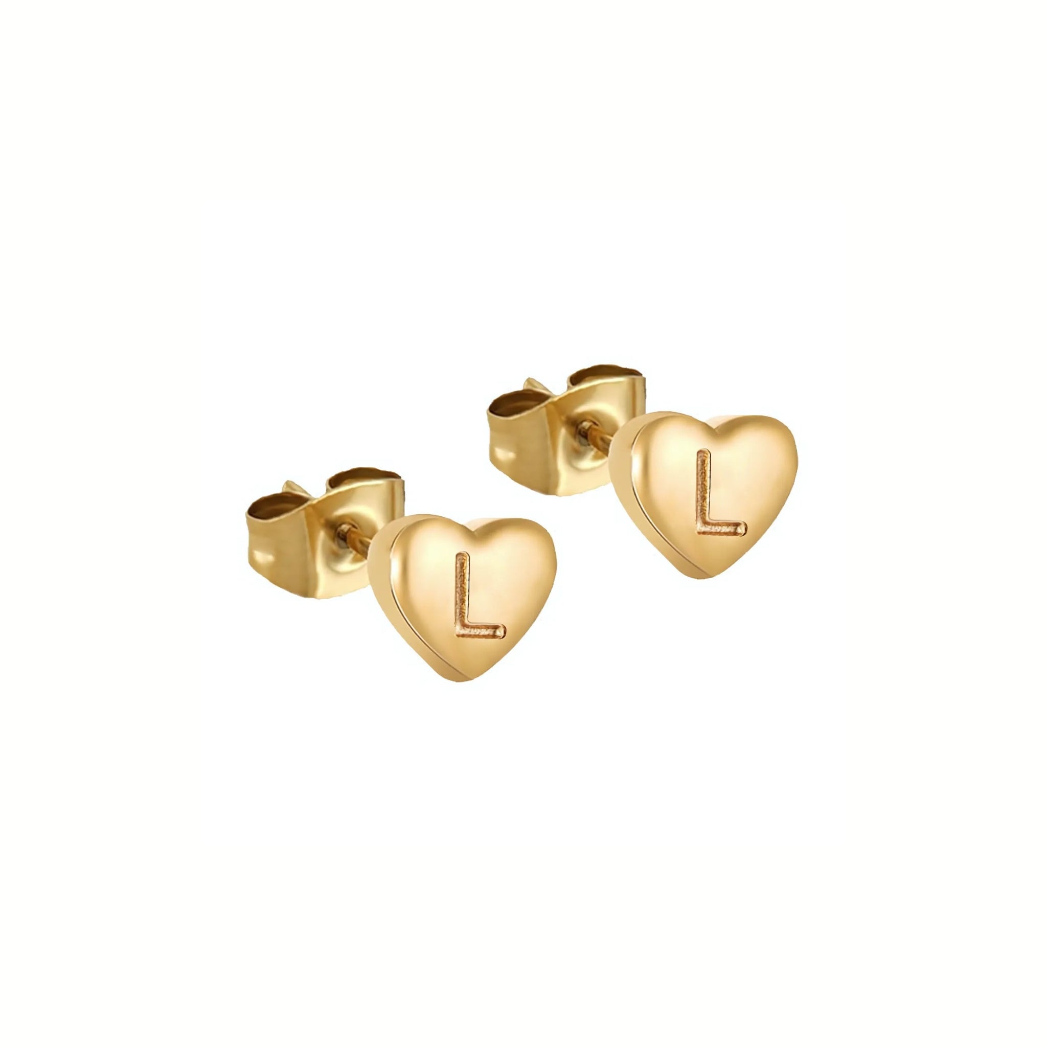 18K Gold Plated Stainless Steel Hypoallergenic Waterproof Tarnish Free Waterproof Sweatproof No-Fade Mini Heart Alphabet Earrings The Aura