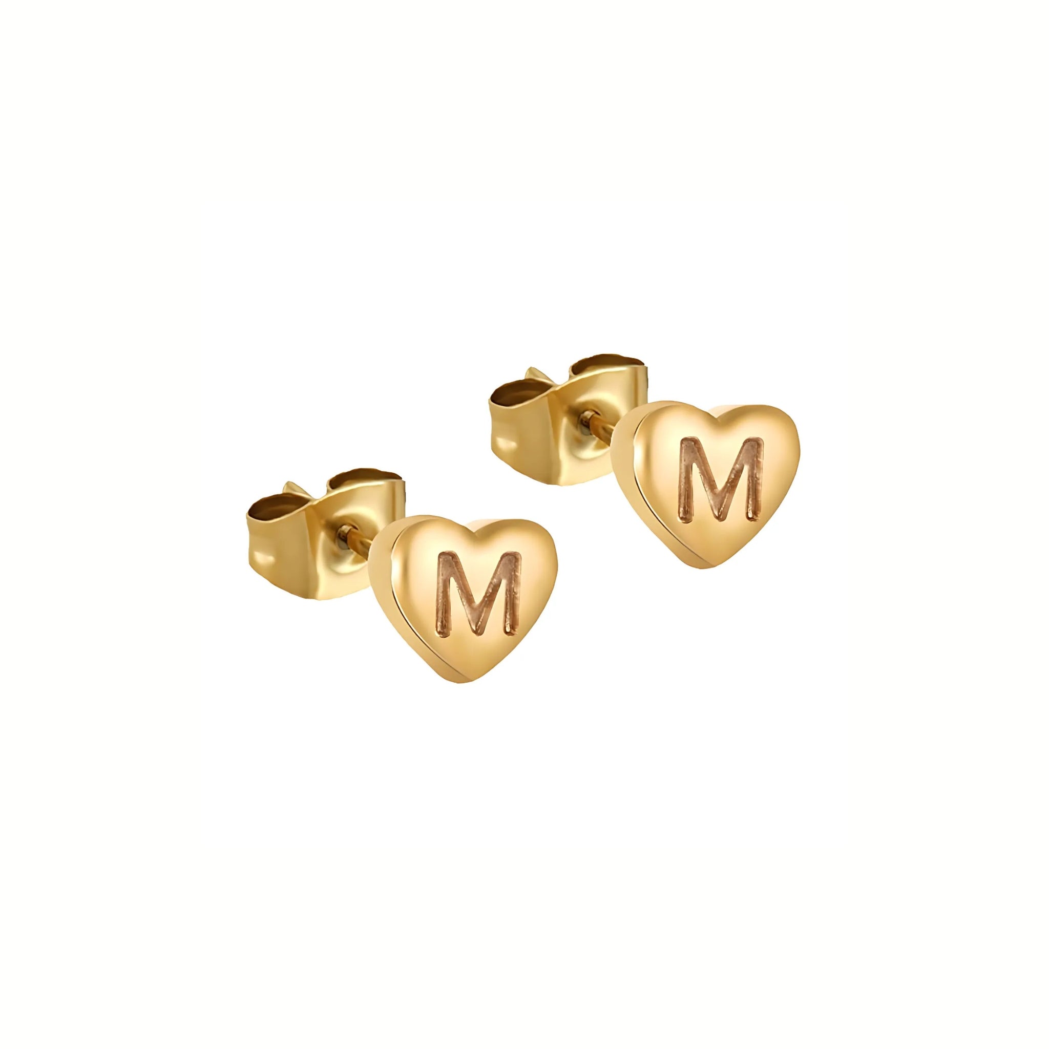 18K Gold Plated Stainless Steel Hypoallergenic Waterproof Tarnish Free Waterproof Sweatproof No-Fade Mini Heart Alphabet Earrings The Aura