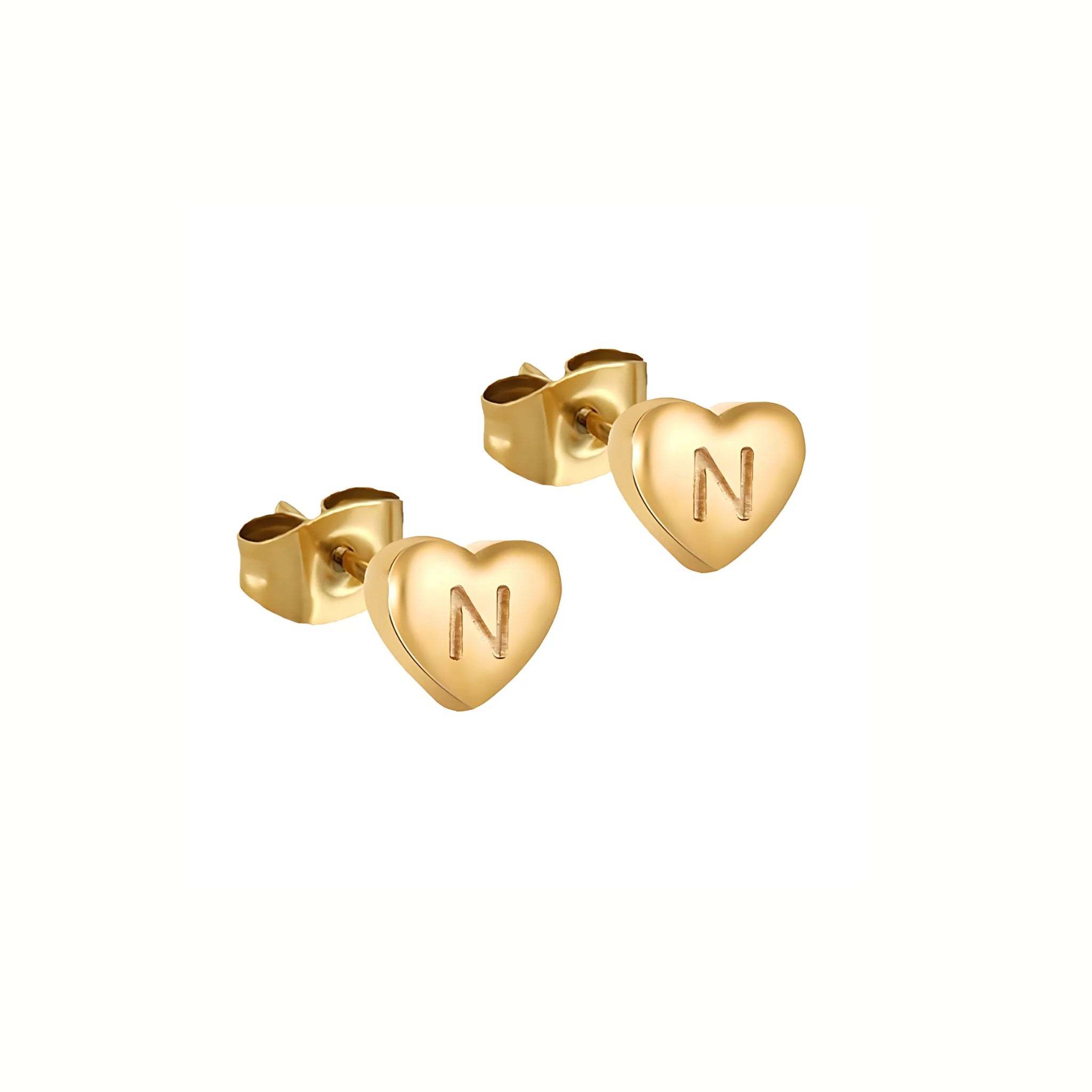18K Gold Plated Stainless Steel Hypoallergenic Waterproof Tarnish Free Waterproof Sweatproof No-Fade Mini Heart Alphabet Earrings The Aura