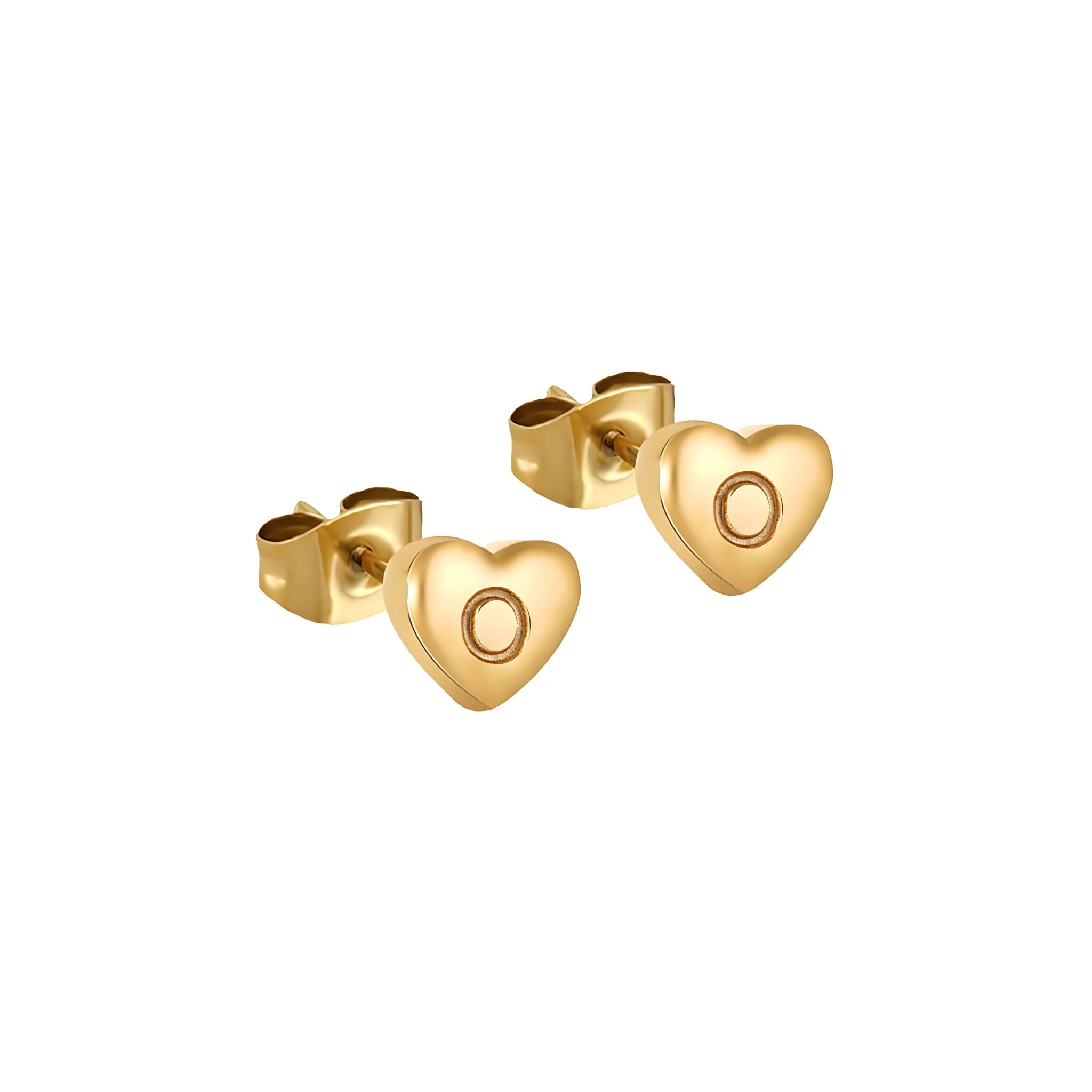 18K Gold Plated Stainless Steel Hypoallergenic Waterproof Tarnish Free Waterproof Sweatproof No-Fade Mini Heart Alphabet Earrings The Aura