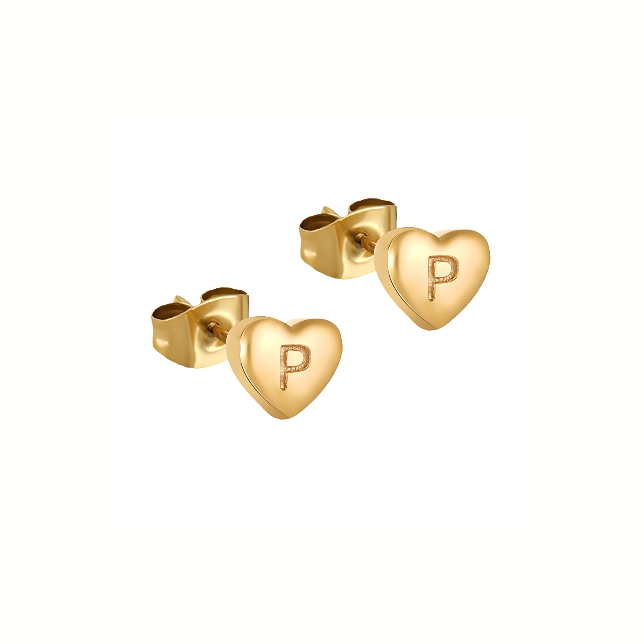 18K Gold Plated Stainless Steel Hypoallergenic Waterproof Tarnish Free Waterproof Sweatproof No-Fade Mini Heart Alphabet Earrings The Aura