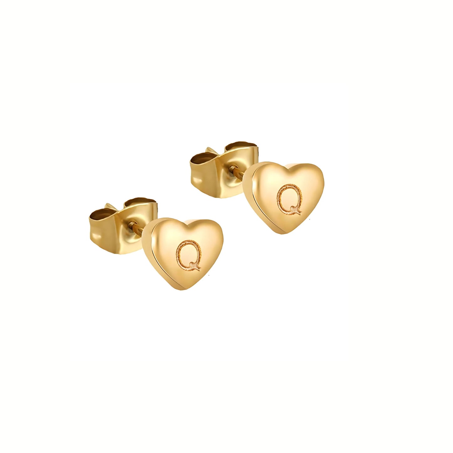 18K Gold Plated Stainless Steel Hypoallergenic Waterproof Tarnish Free Waterproof Sweatproof No-Fade Mini Heart Alphabet Earrings The Aura