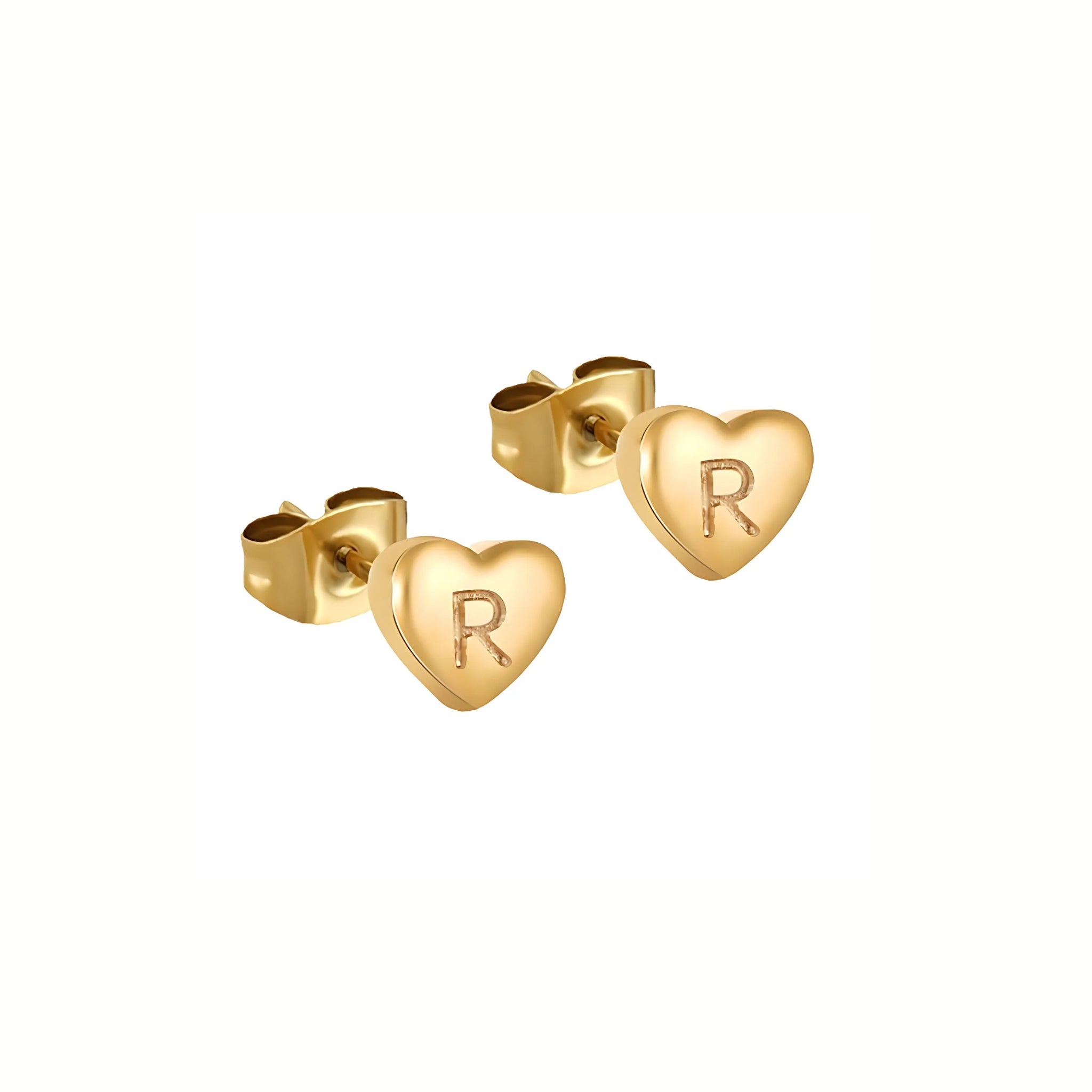 18K Gold Plated Stainless Steel Hypoallergenic Waterproof Tarnish Free Waterproof Sweatproof No-Fade Mini Heart Alphabet Earrings The Aura