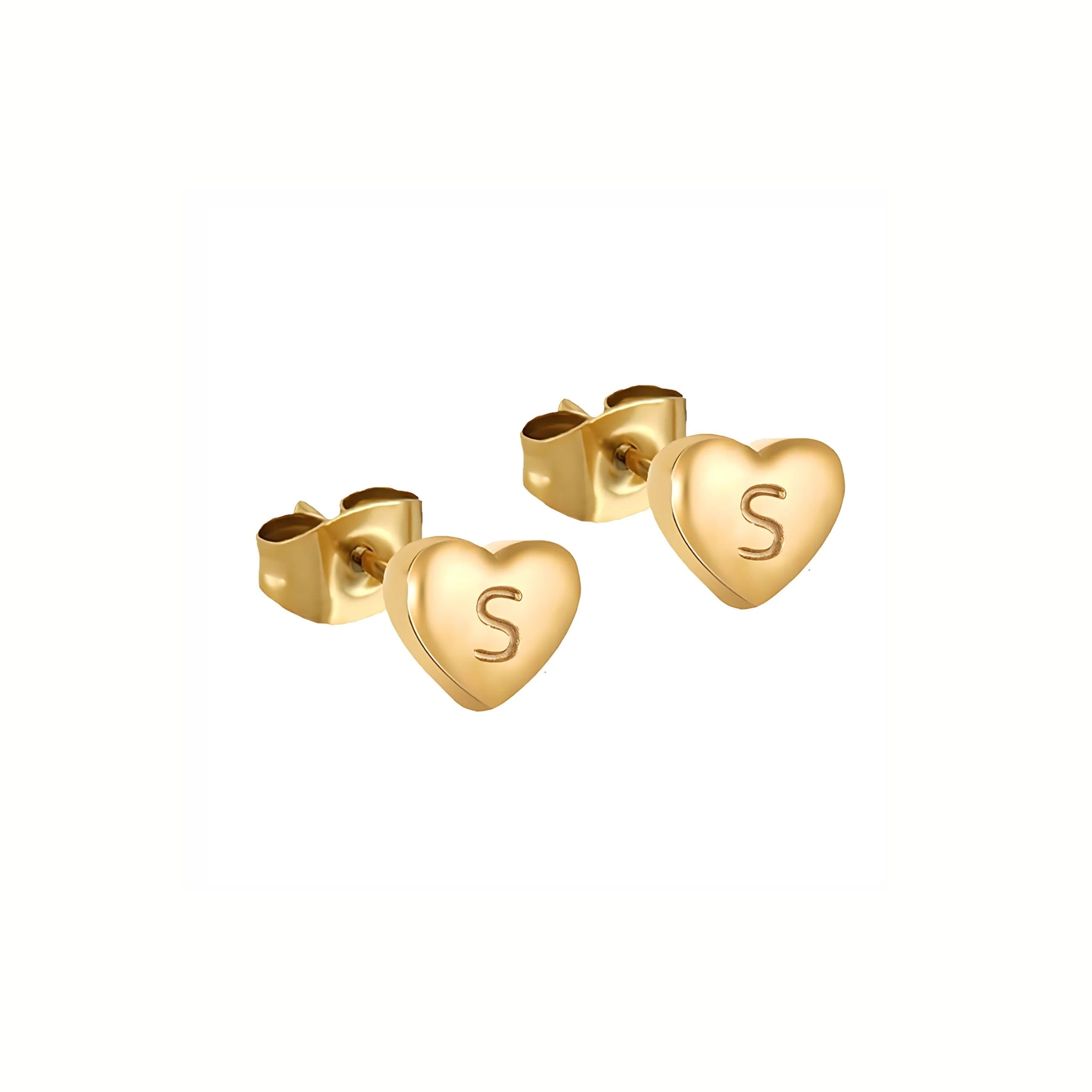 18K Gold Plated Stainless Steel Hypoallergenic Waterproof Tarnish Free Waterproof Sweatproof No-Fade Mini Heart Alphabet Earrings The Aura