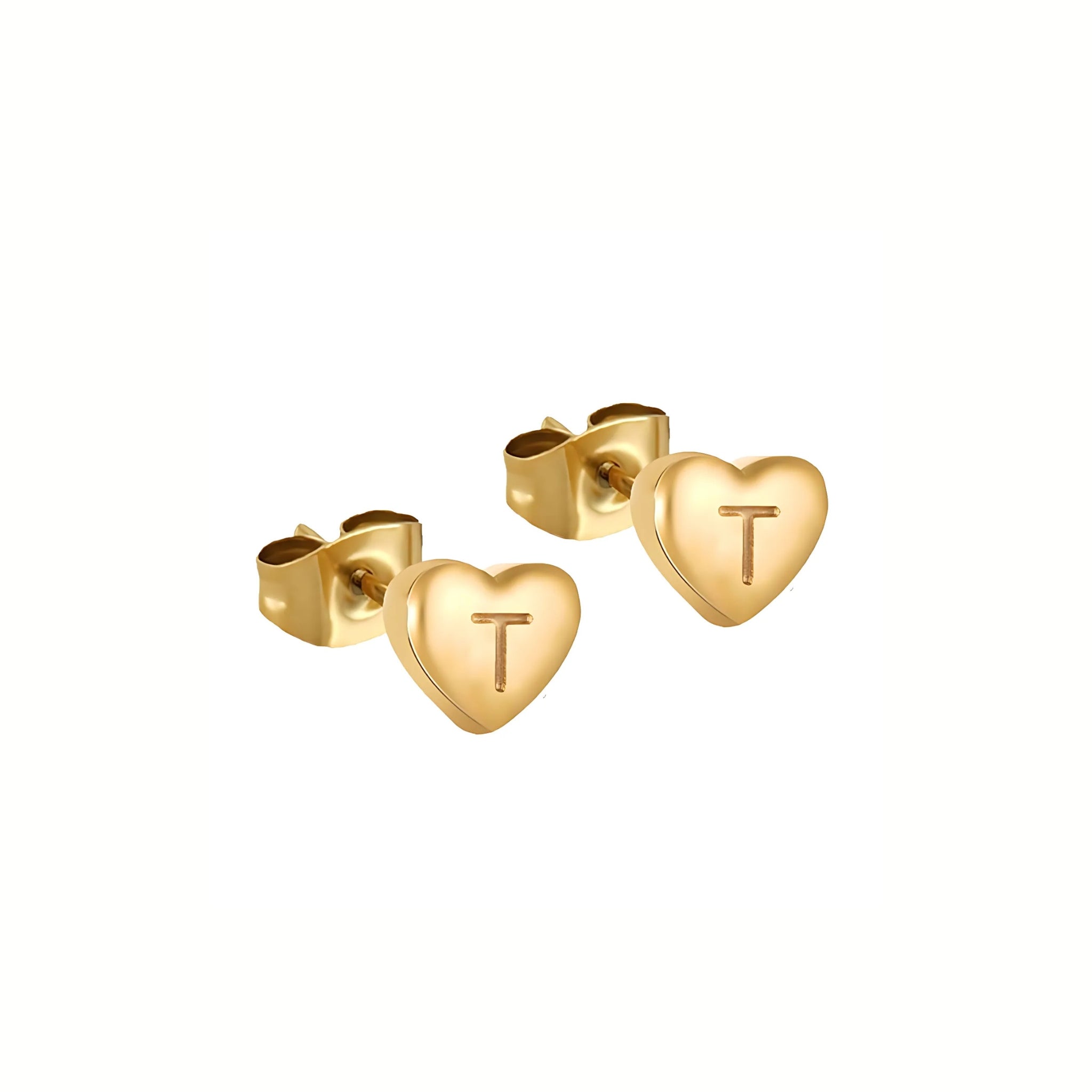 18K Gold Plated Stainless Steel Hypoallergenic Waterproof Tarnish Free Waterproof Sweatproof No-Fade Mini Heart Alphabet Earrings The Aura