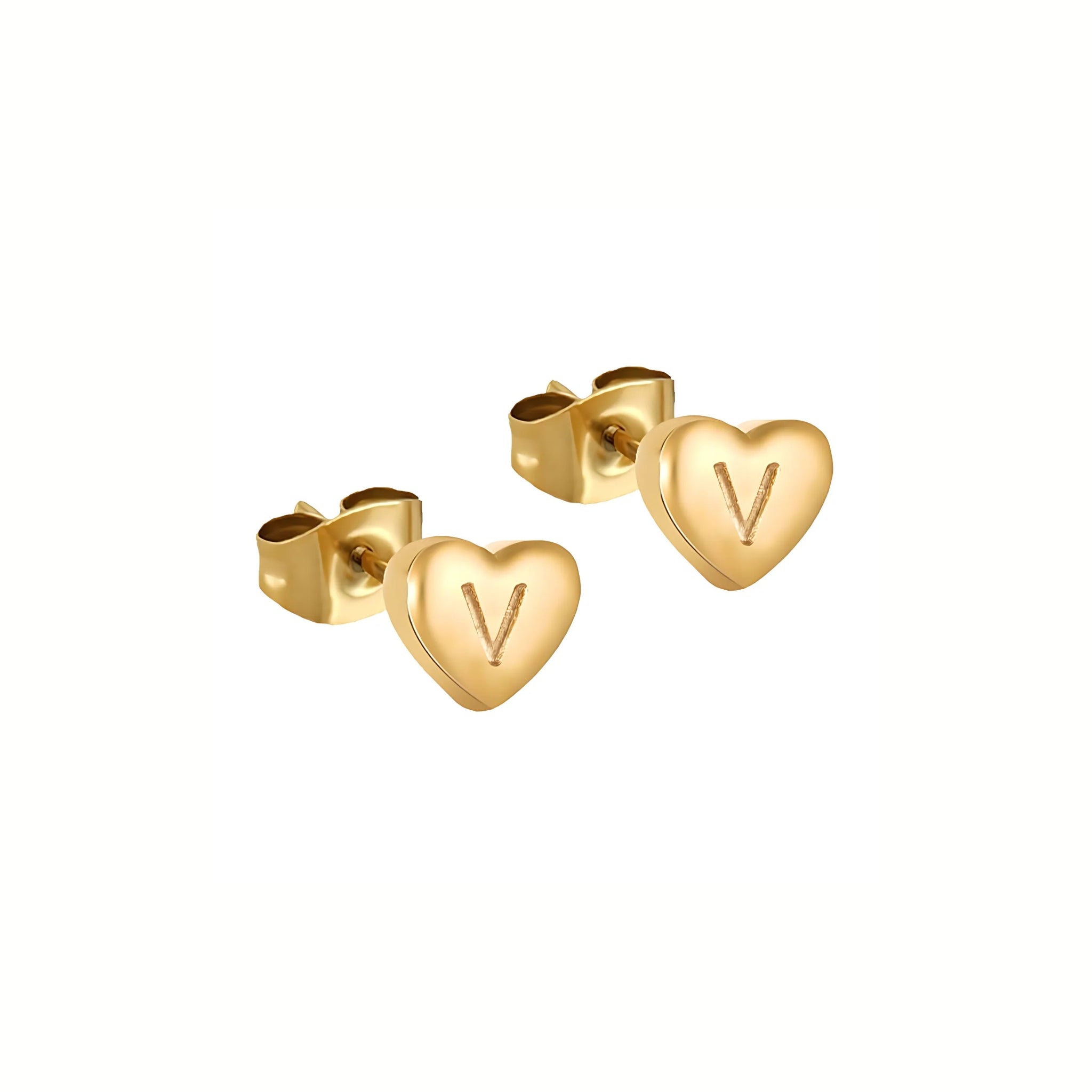 18K Gold Plated Stainless Steel Hypoallergenic Waterproof Tarnish Free Waterproof Sweatproof No-Fade Mini Heart Alphabet Earrings The Aura