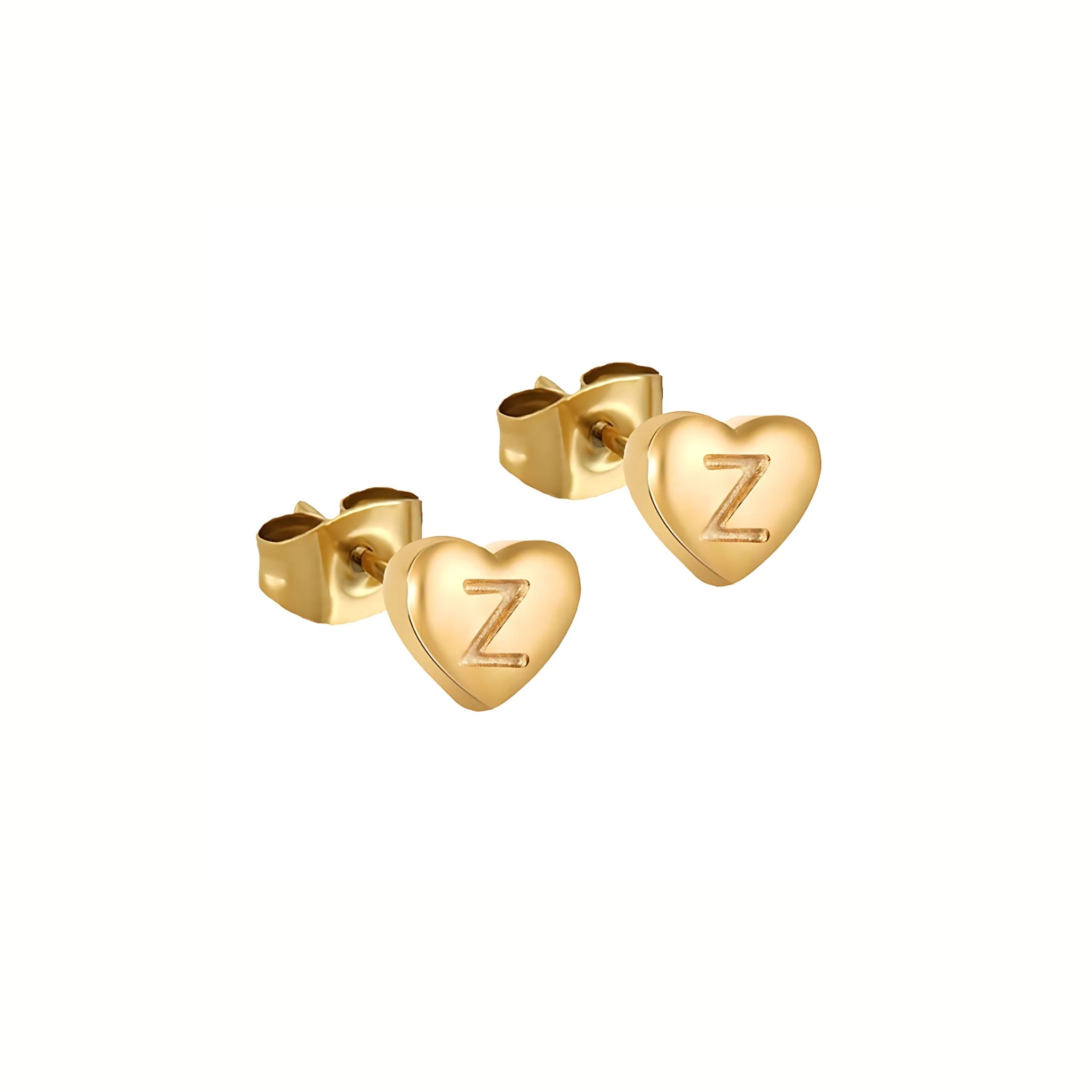 18K Gold Plated Stainless Steel Hypoallergenic Waterproof Tarnish Free Waterproof Sweatproof No-Fade Mini Heart Alphabet Earrings The Aura