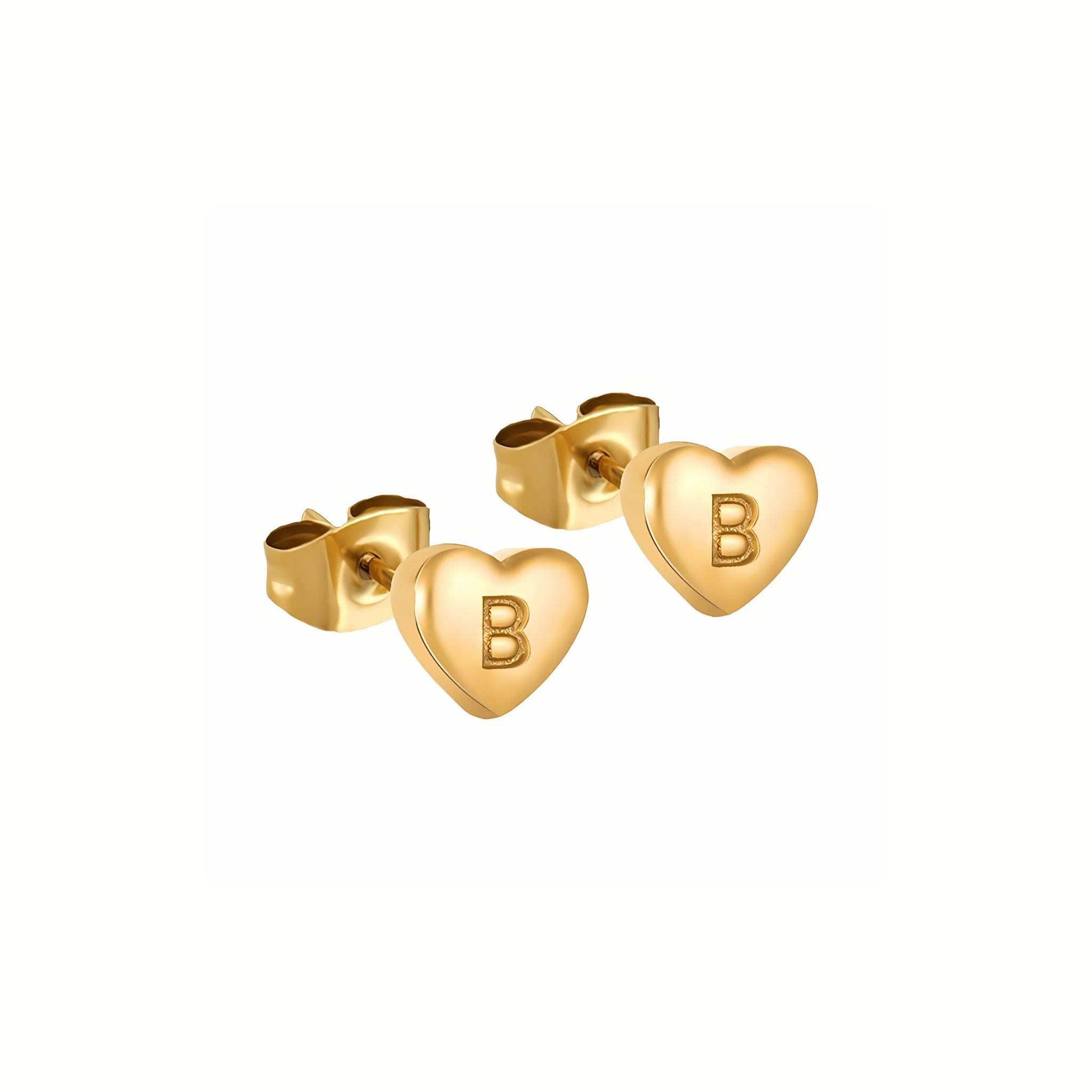 18K Gold Plated Stainless Steel Hypoallergenic Waterproof Tarnish Free Waterproof Sweatproof No-Fade Mini Heart Alphabet Earrings The Aura