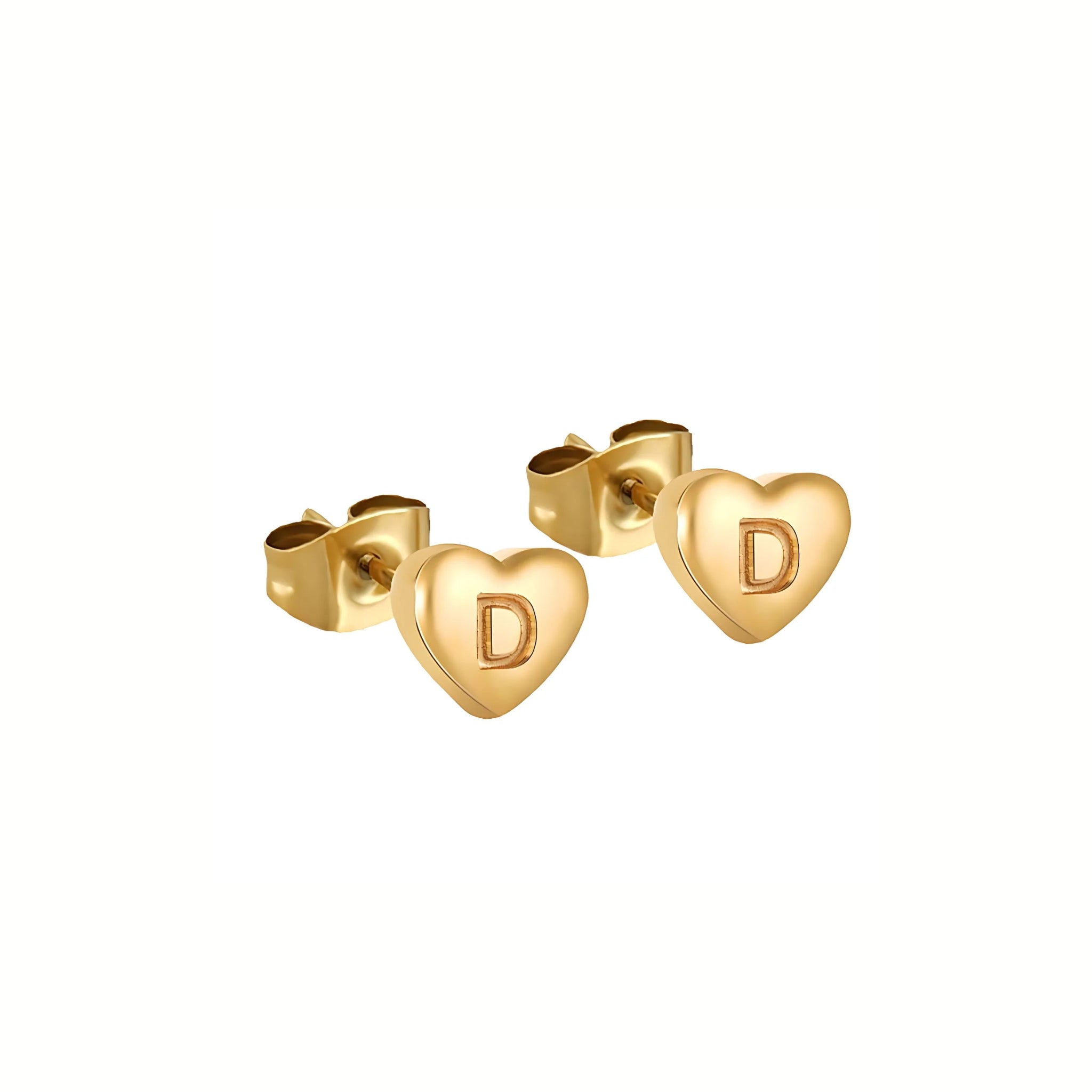 18K Gold Plated Stainless Steel Hypoallergenic Waterproof Tarnish Free Waterproof Sweatproof No-Fade Mini Heart Alphabet Earrings The Aura