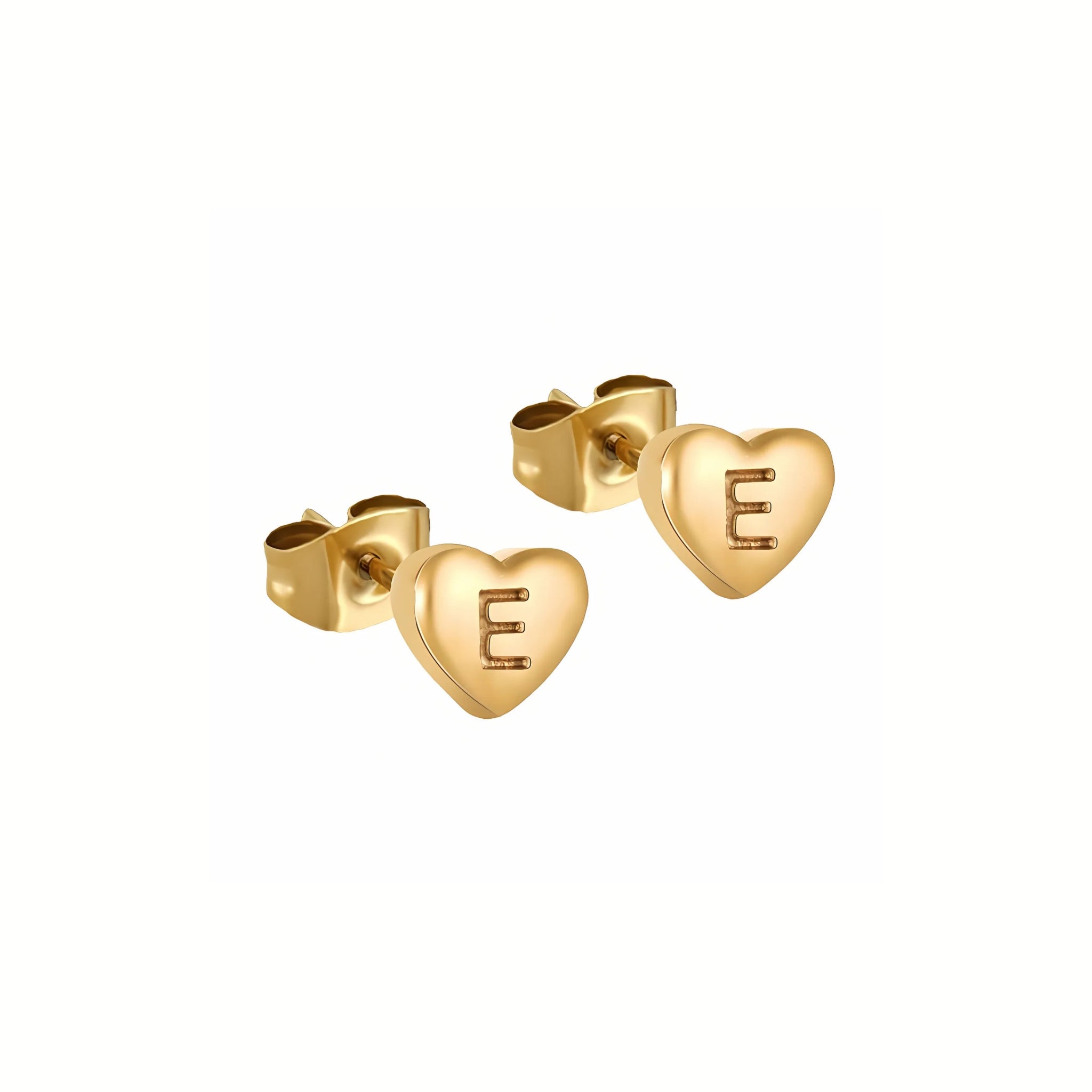 18K Gold Plated Stainless Steel Hypoallergenic Waterproof Tarnish Free Waterproof Sweatproof No-Fade Mini Heart Alphabet Earrings The Aura