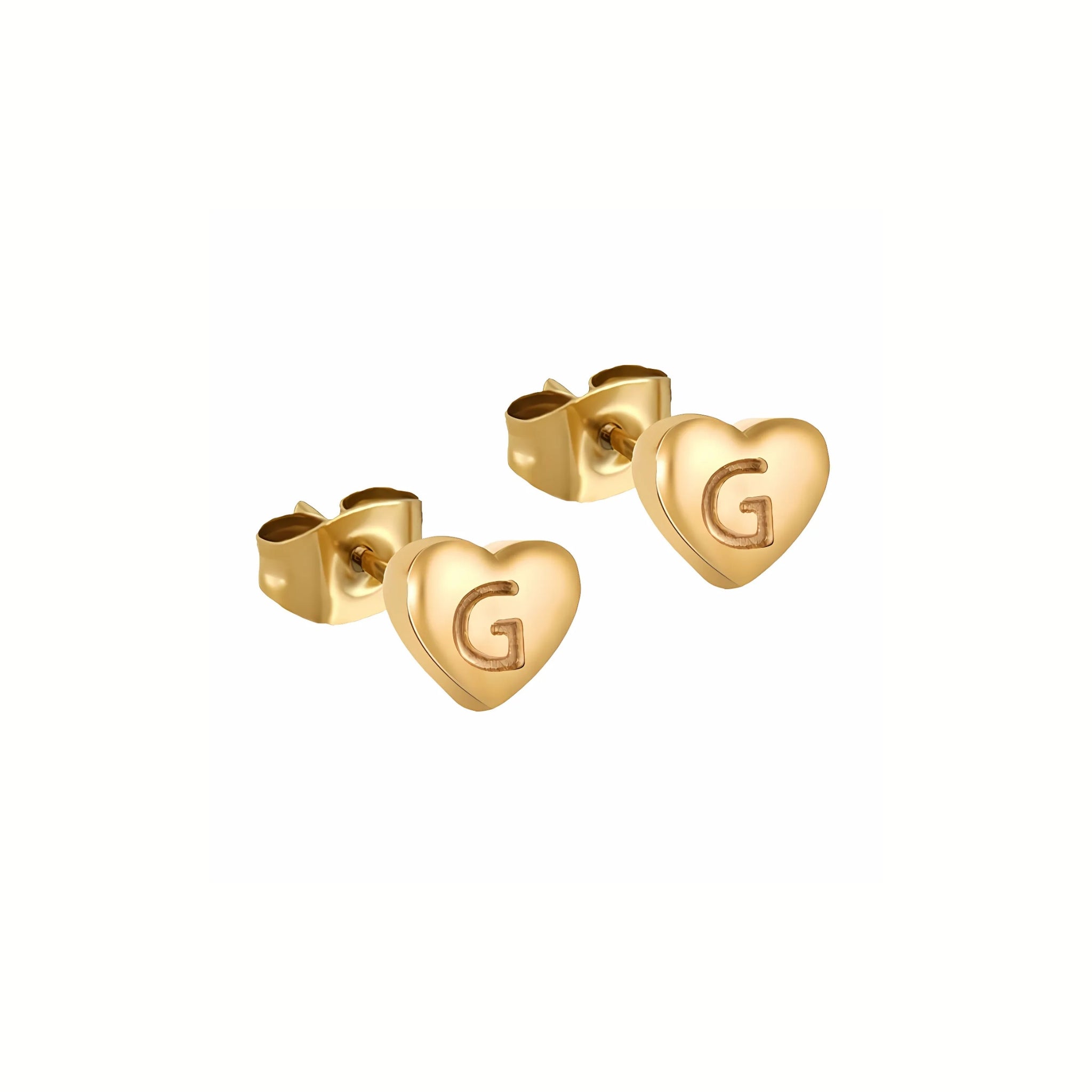 18K Gold Plated Stainless Steel Hypoallergenic Waterproof Tarnish Free Waterproof Sweatproof No-Fade Mini Heart Alphabet Earrings The Aura