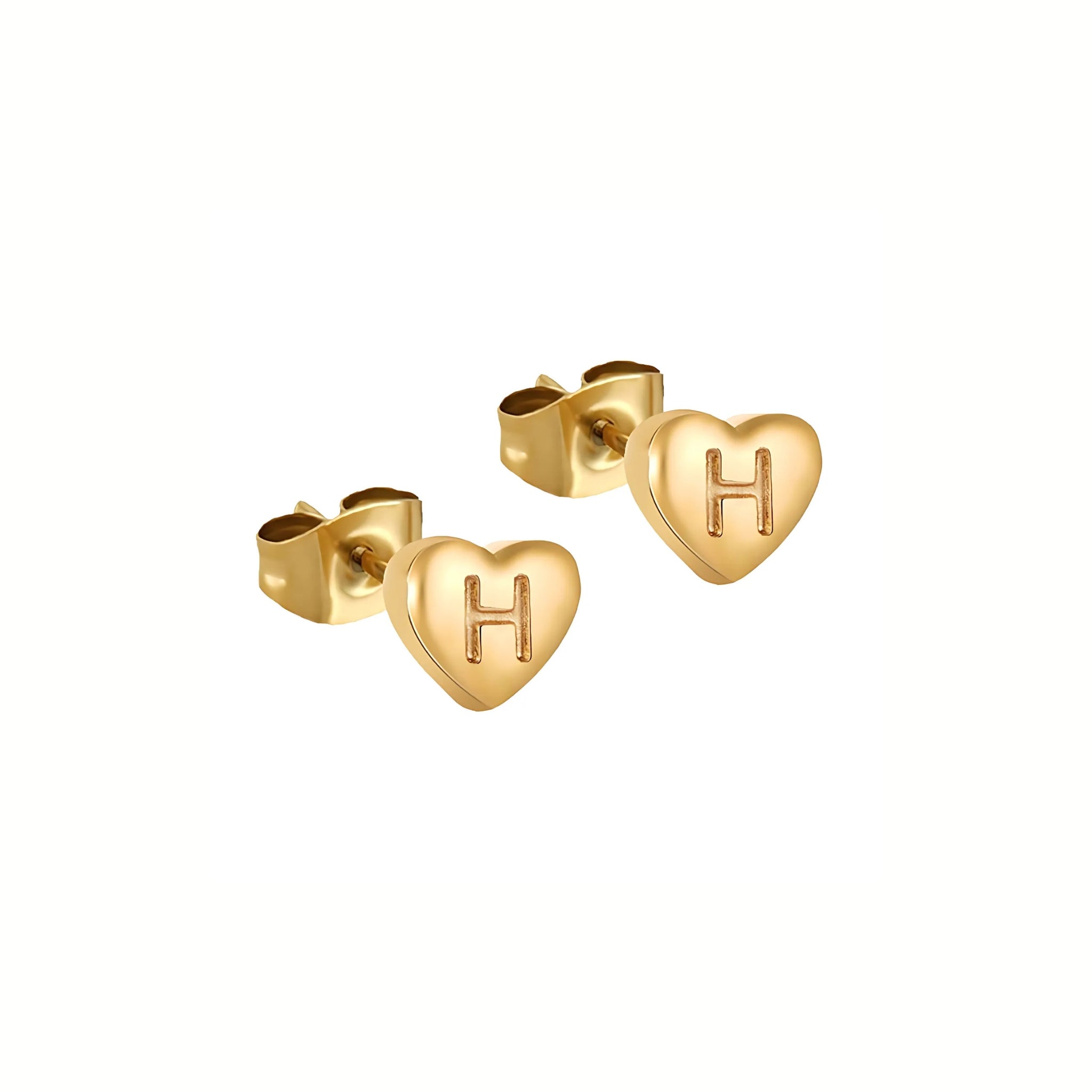 18K Gold Plated Stainless Steel Hypoallergenic Waterproof Tarnish Free Waterproof Sweatproof No-Fade Mini Heart Alphabet Earrings The Aura