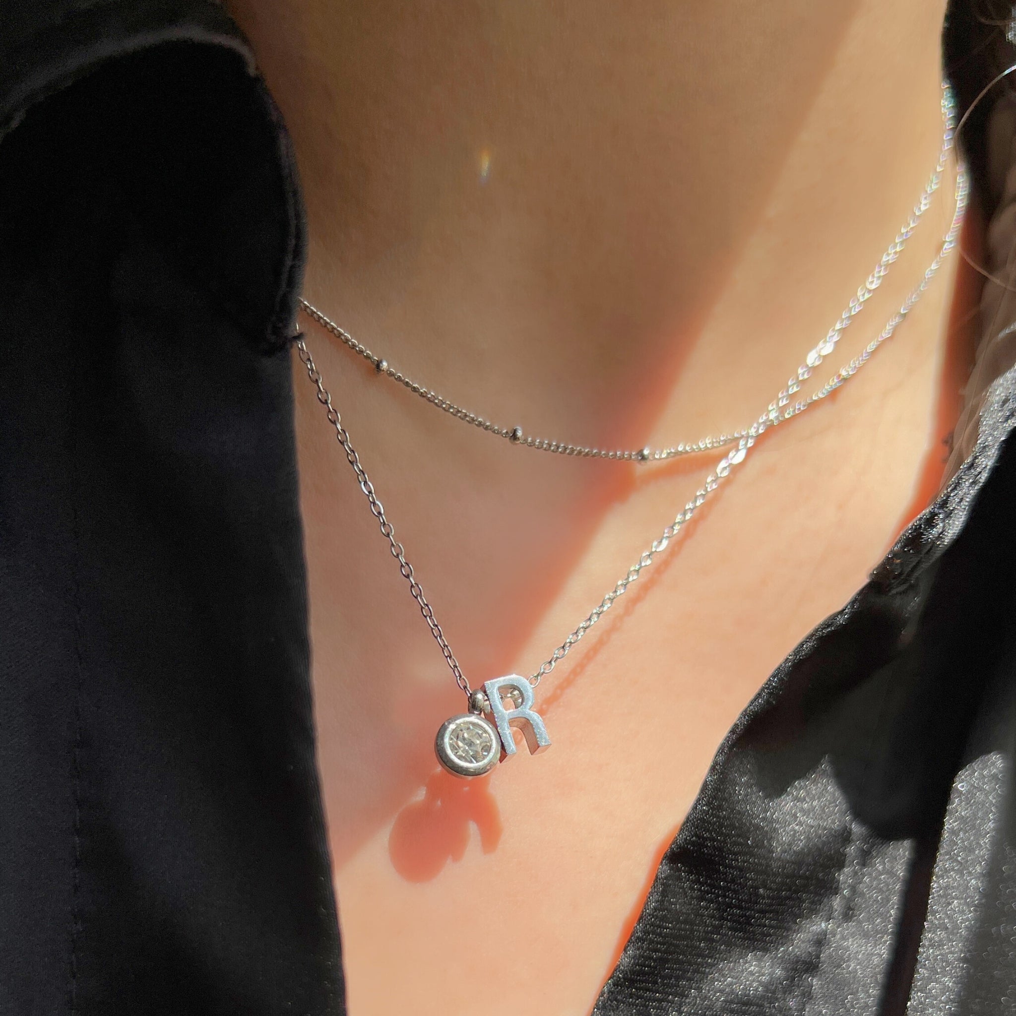 Stainless Steel Hypoallergenic Waterproof Tarnish Free Waterproof Sweatproof No-Fade Mini Round Alphabet Necklace The Aura
