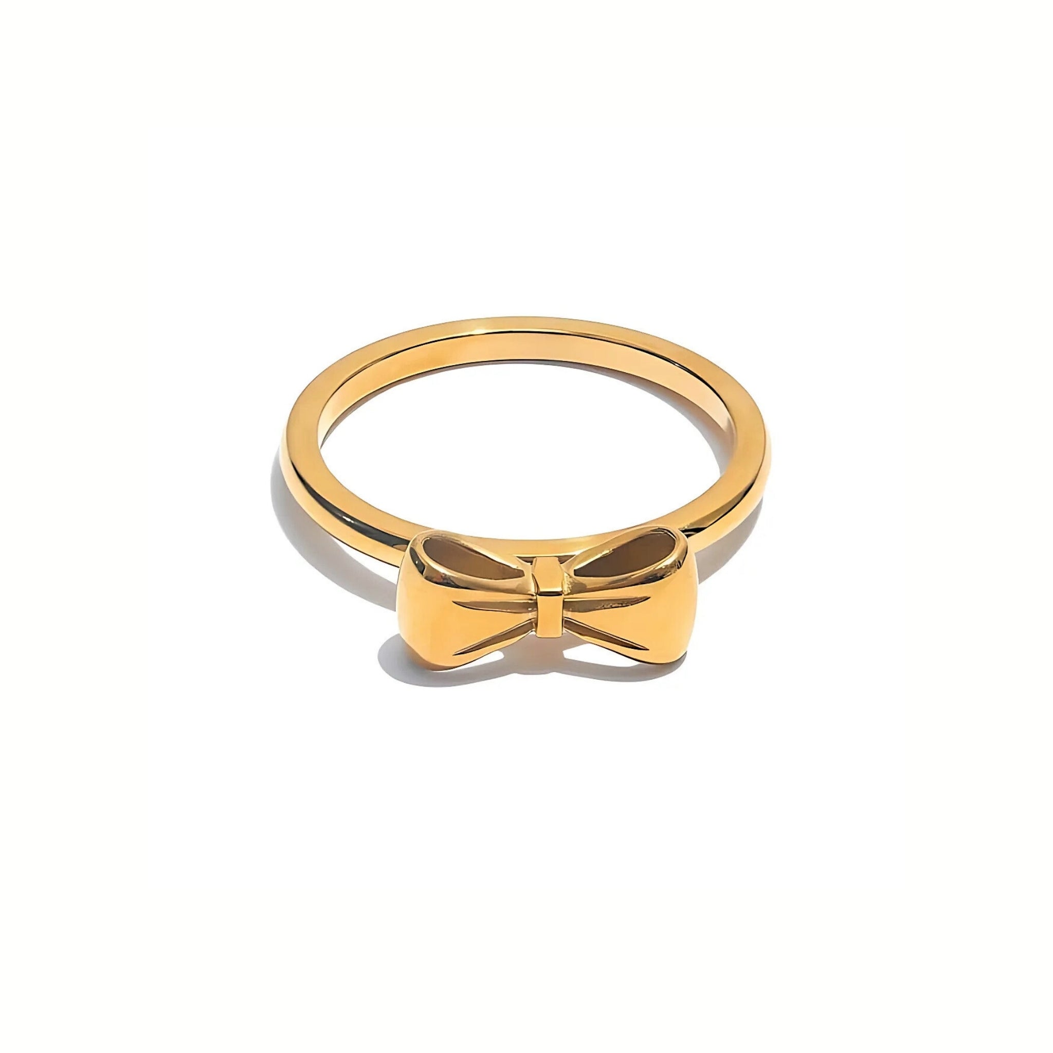 18K Gold Plated Stainless Steel Hypoallergenic Waterproof Tarnish Free Waterproof Sweatproof No-Fade Minnie Bow Ring The Aura