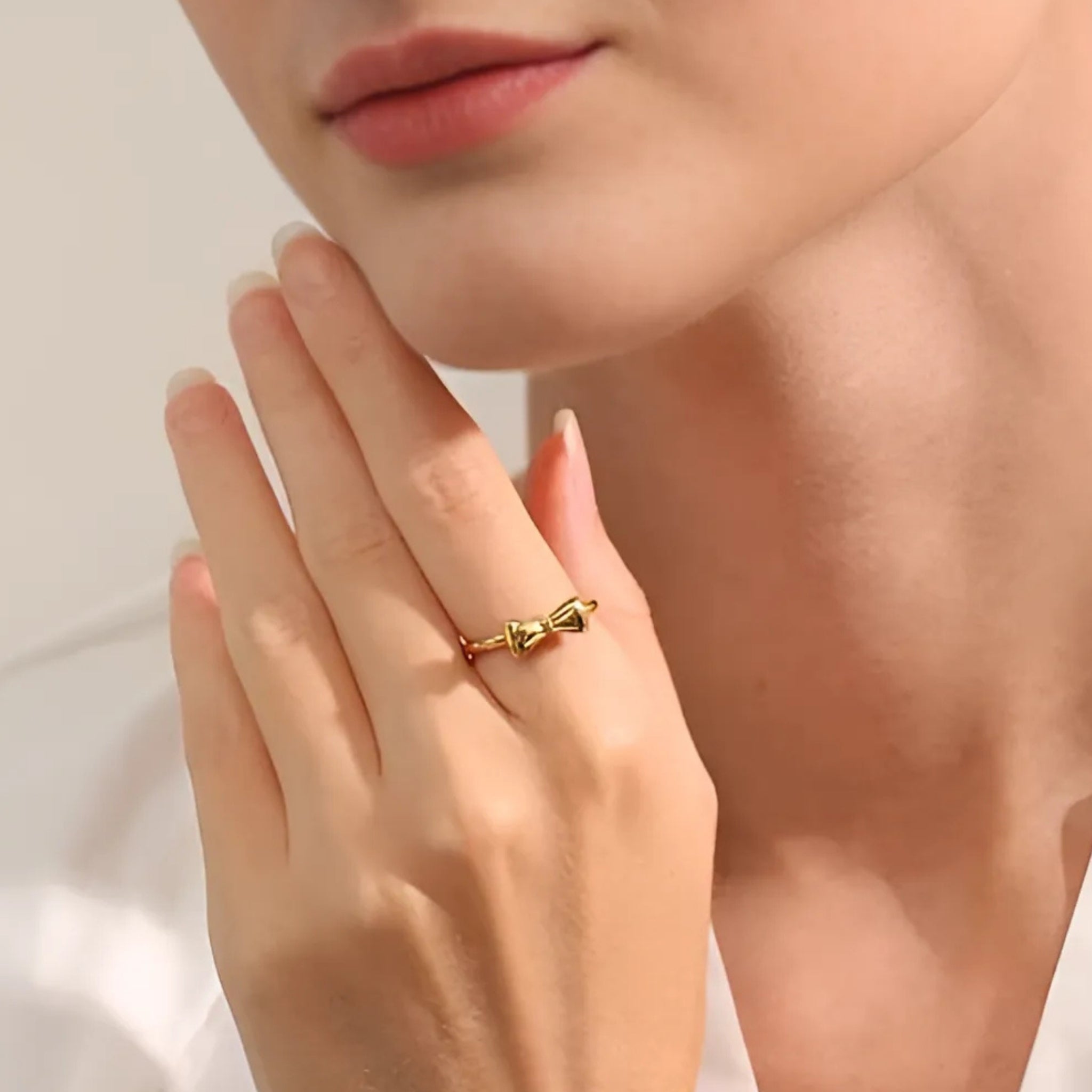 18K Gold Plated Stainless Steel Hypoallergenic Waterproof Tarnish Free Waterproof Sweatproof No-Fade Minnie Bow Ring The Aura