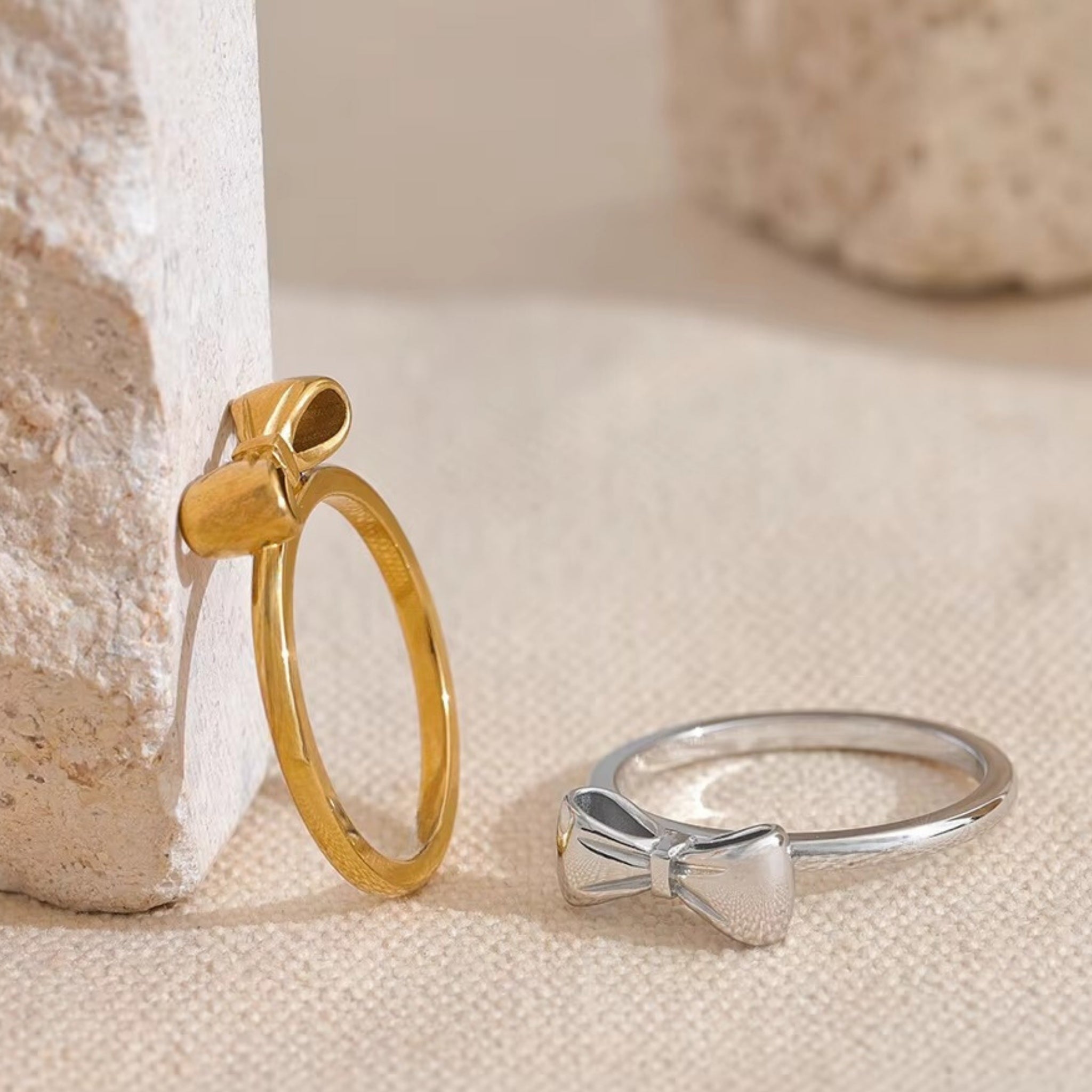 18K Gold Plated Stainless Steel Hypoallergenic Waterproof Tarnish Free Waterproof Sweatproof No-Fade Minnie Bow Ring The Aura