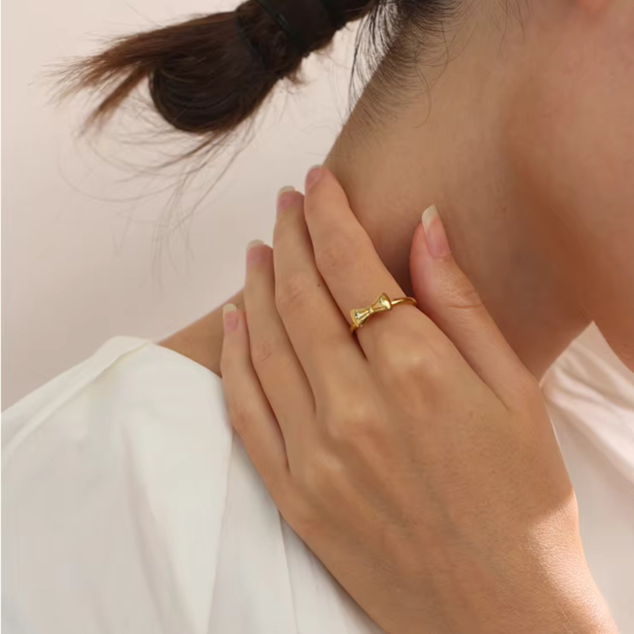 18K Gold Plated Stainless Steel Hypoallergenic Waterproof Tarnish Free Waterproof Sweatproof No-Fade Minnie Bow Ring The Aura