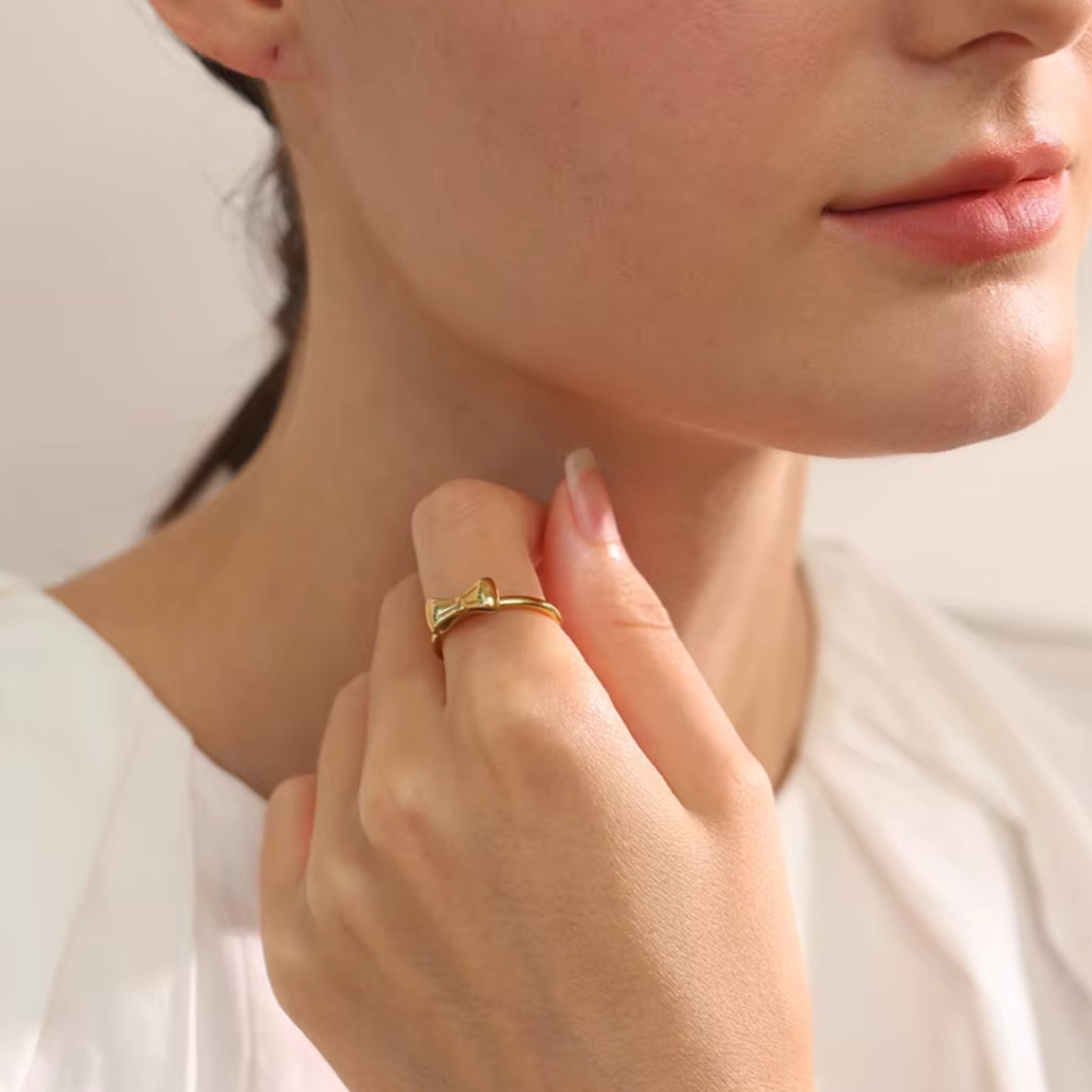 18K Gold Plated Stainless Steel Hypoallergenic Waterproof Tarnish Free Waterproof Sweatproof No-Fade Minnie Bow Ring The Aura