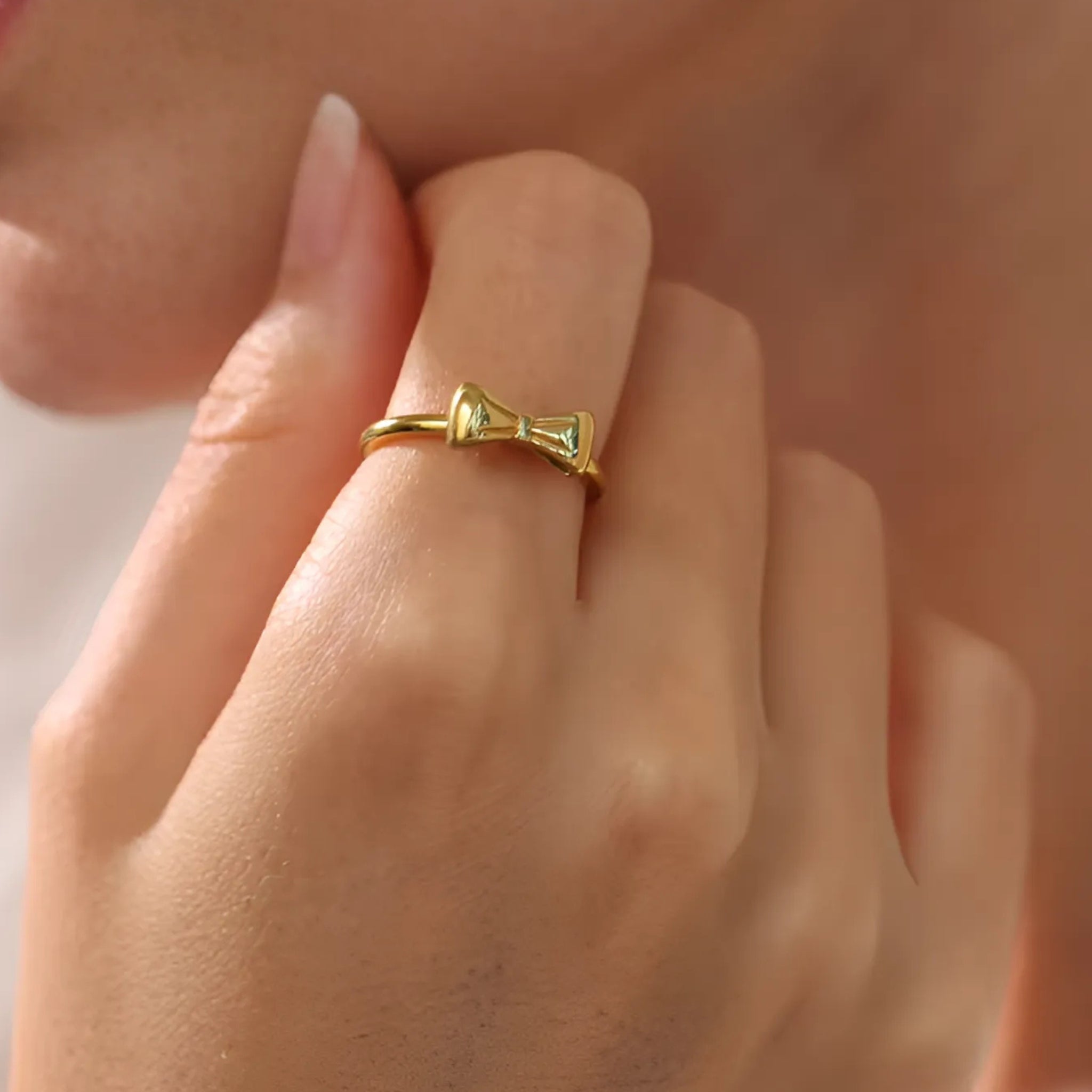 18K Gold Plated Stainless Steel Hypoallergenic Waterproof Tarnish Free Waterproof Sweatproof No-Fade Minnie Bow Ring The Aura